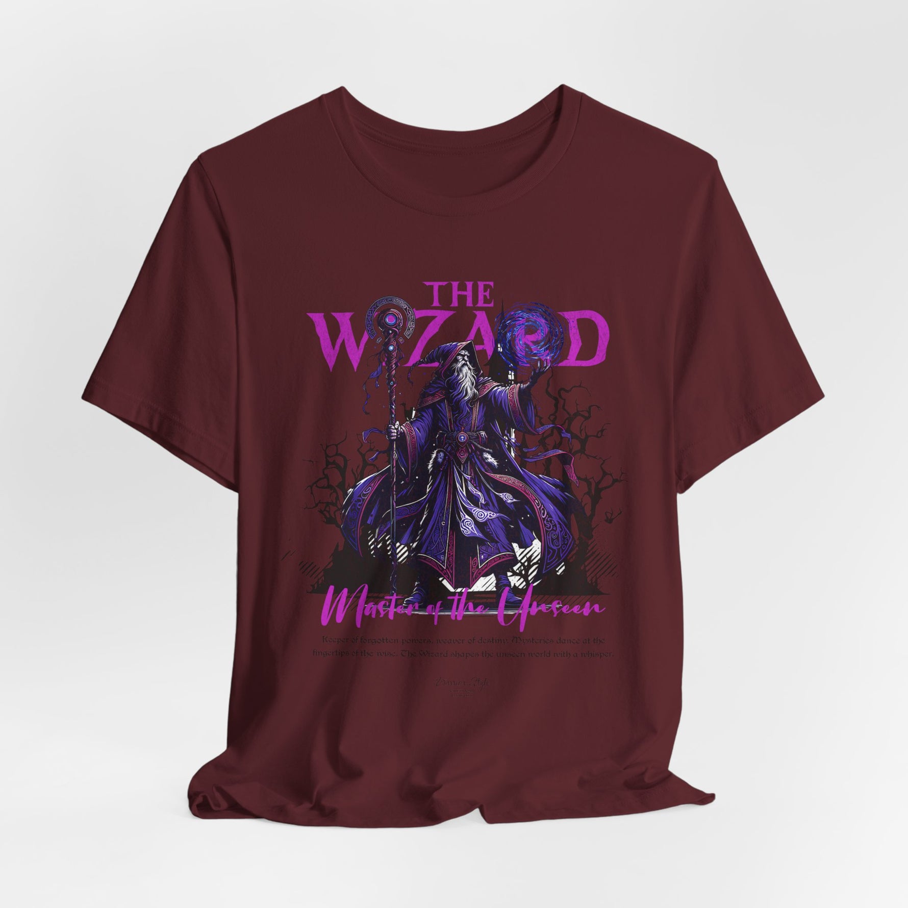 The Wizard t-shirt in Maroon — Deep magic inked in elder blood.