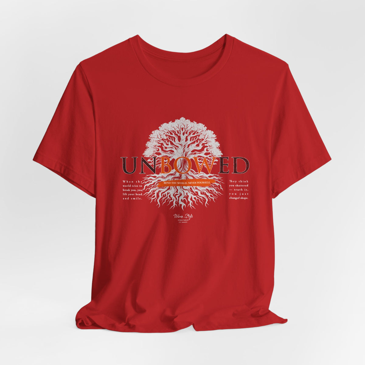 UNBOWED t-shirt in Red — Power that refuses to kneel.