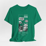 The NAP – 18h A Day t-shirt in Kelly — Bright green base adds unexpected energy to the minimalist monochrome print.