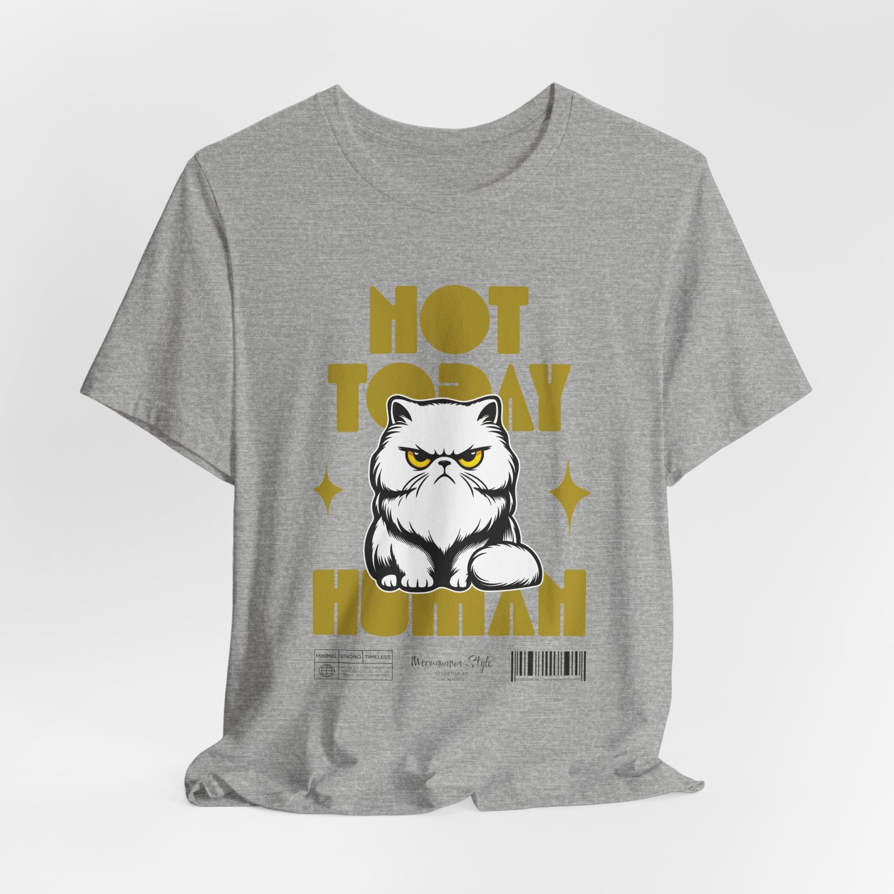 The NOT TODAY t-shirt in Athletic Heather — light grey comfort meets heavy judgment.