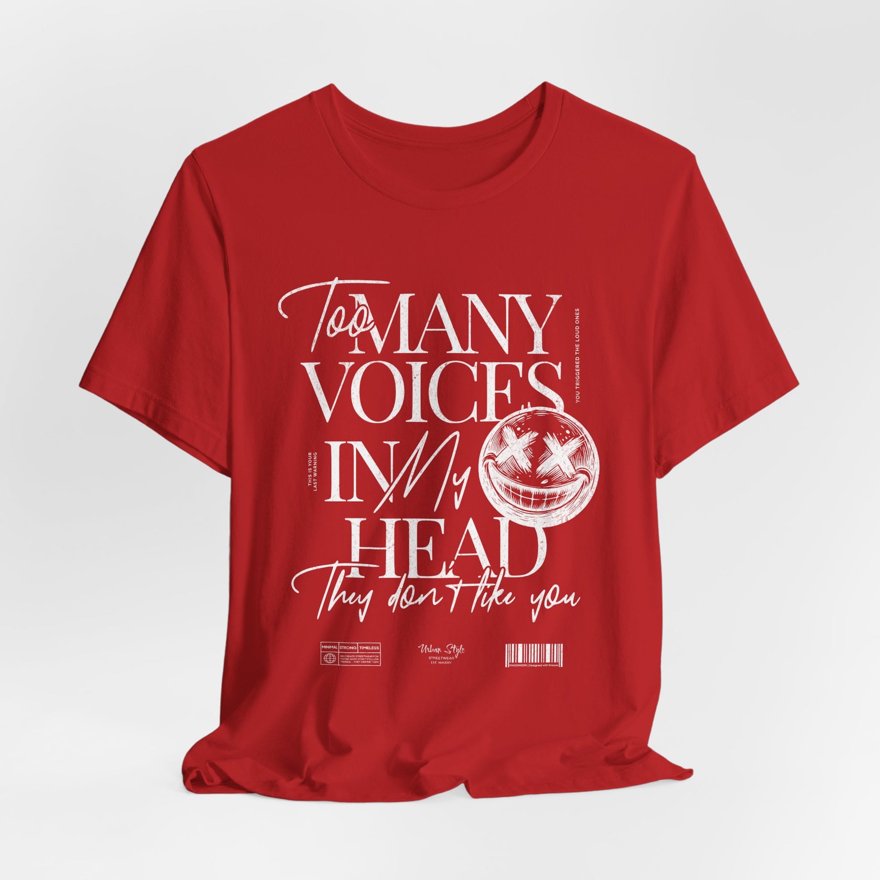 The MANY VOICES t-shirt in Red — No filter. Just raw reaction.
