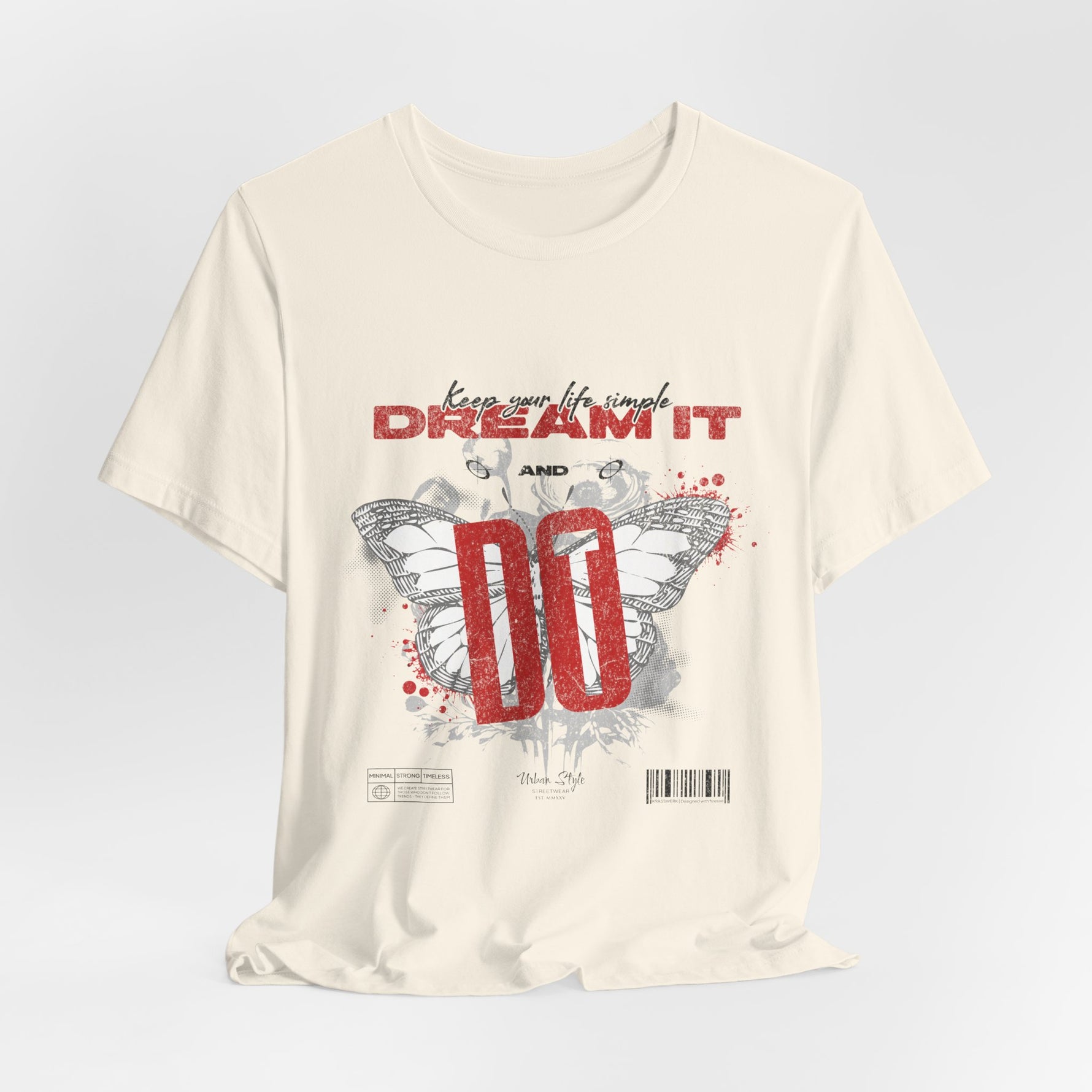 The DREAM IT DO IT t-shirt in Natural — soft off-white tone with organic vibes, mellowing the visual punch.