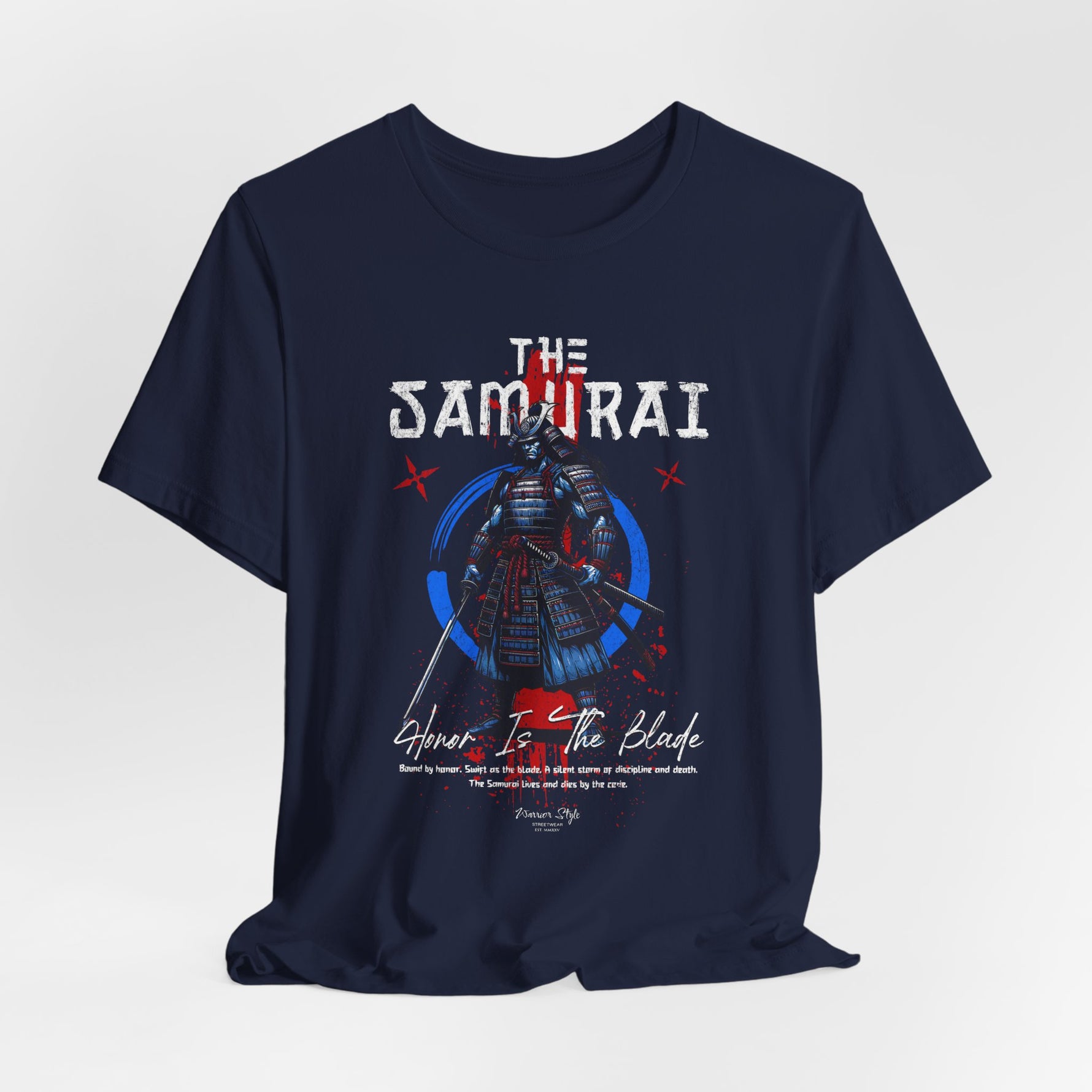 The Samurai t-shirt in Navy — like a midnight oath sworn in silence.