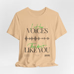 The VOICES t-shirt in Sand Dune — dry murmurs drifting through forgotten corners of the mind.
