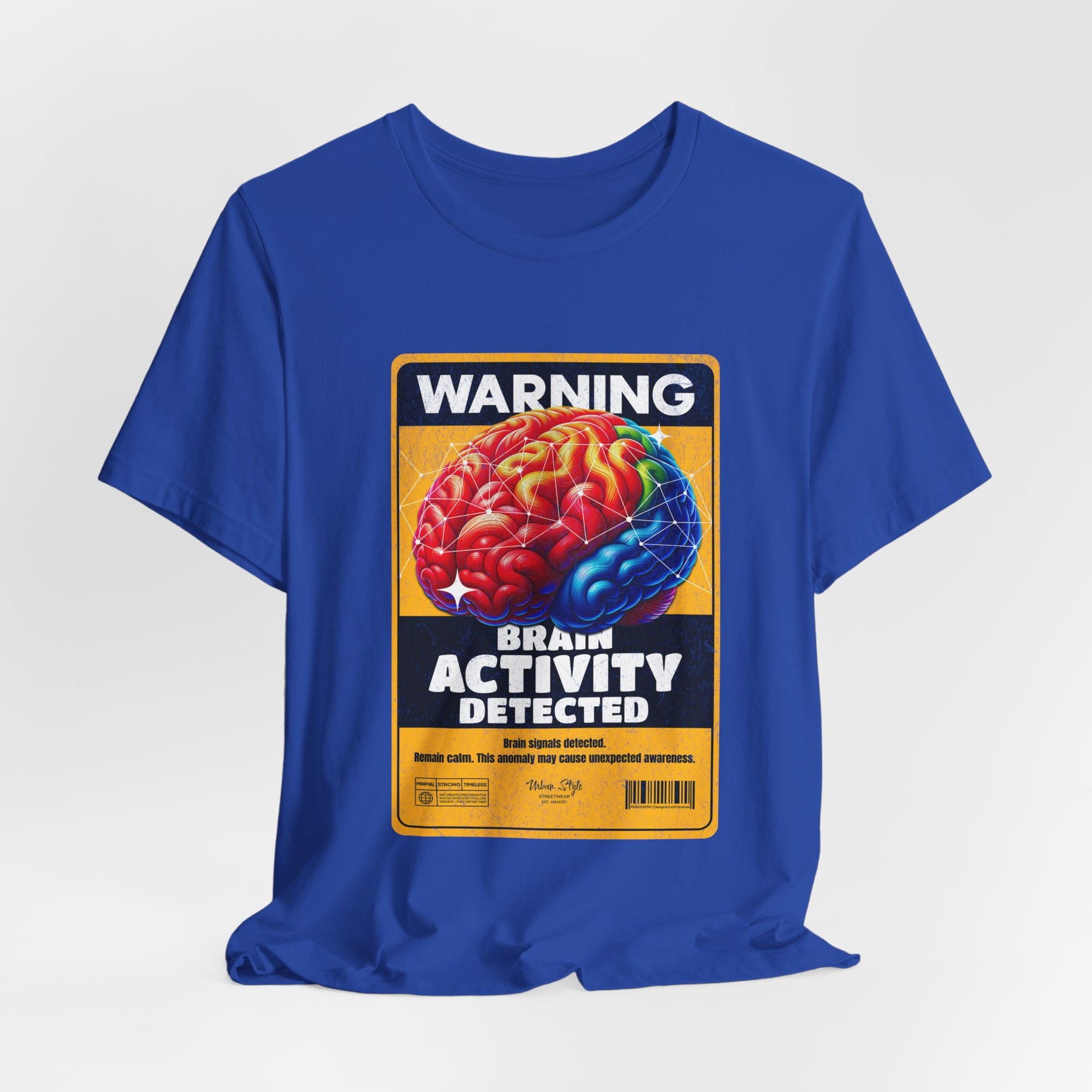 The Brain Activity Detected t-shirt in True Royal — thinking in high frequency.