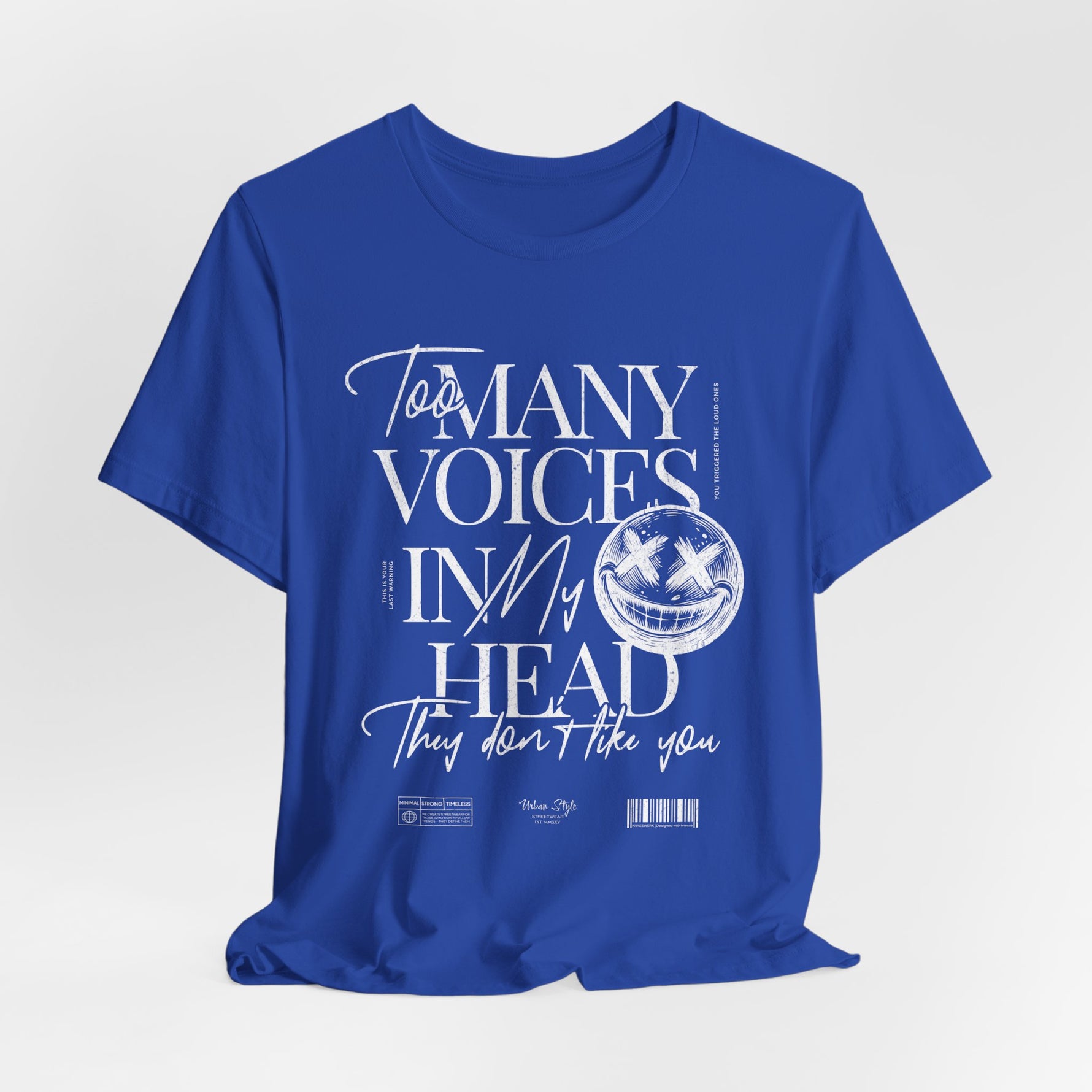 The MANY VOICES t-shirt in True Royal — A manic calm. Regal but restless.