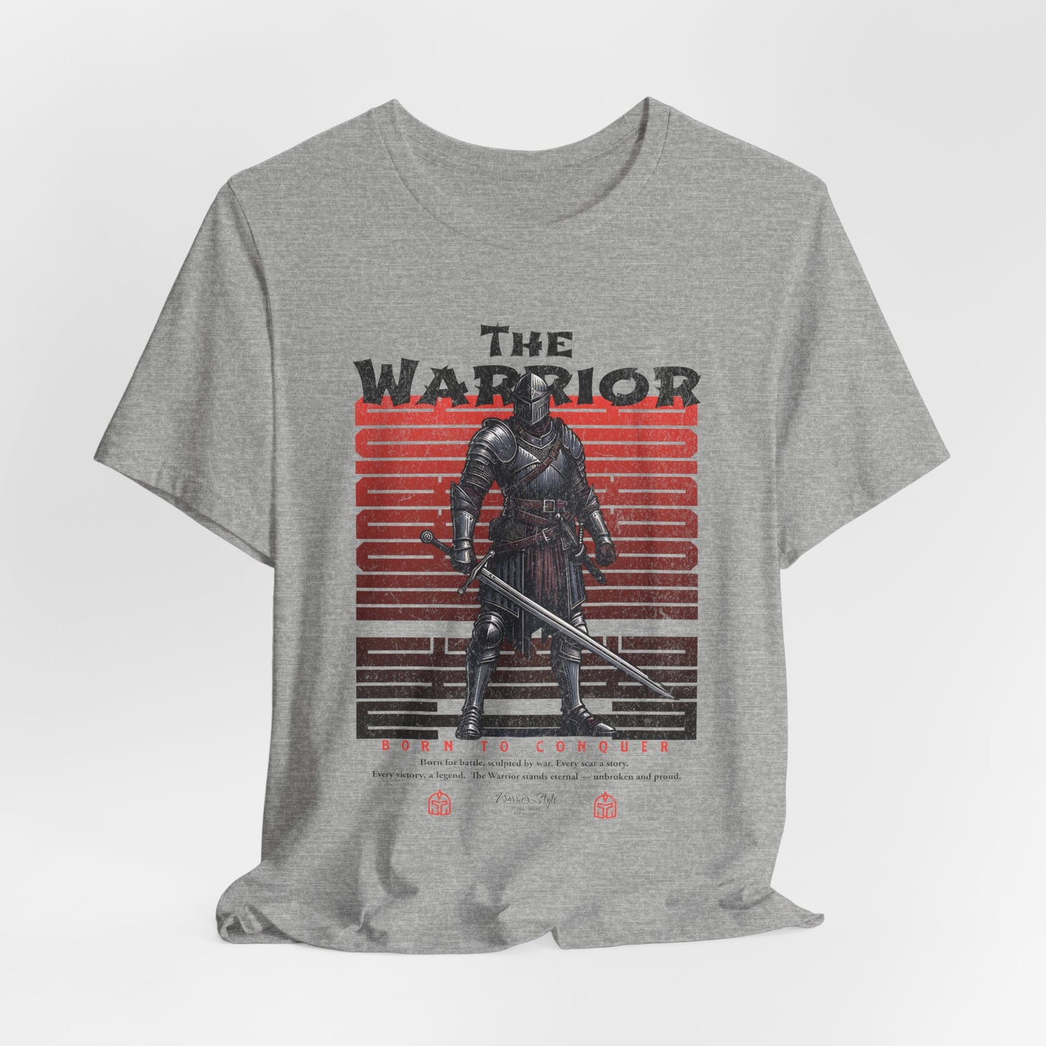 The Warrior t-shirt in Athletic Heather — every scar, a story earned.