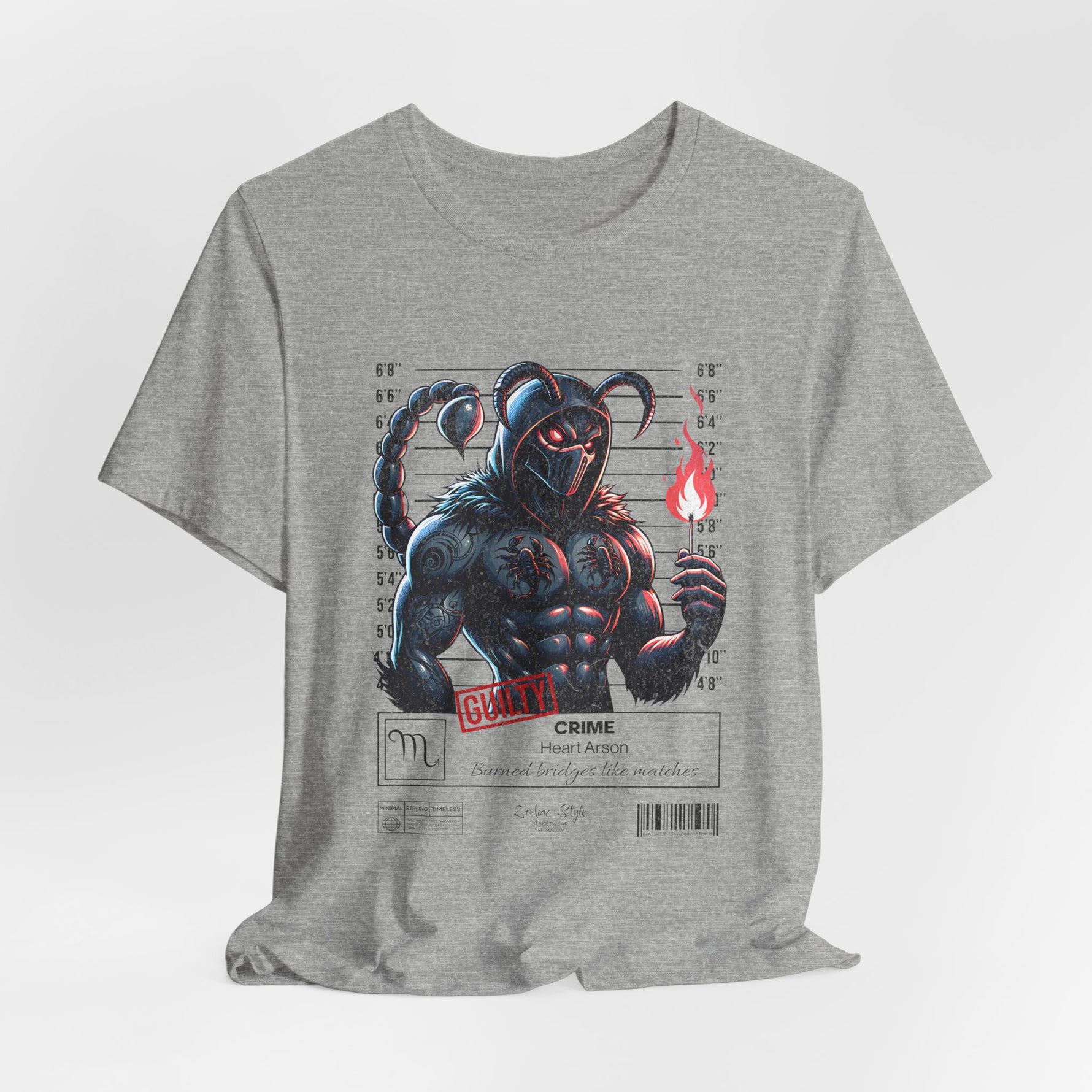 The SCORPIO t-shirt in Athletic Heather — 3D mockup showing shirt color Athletic Heather. No background. No model.