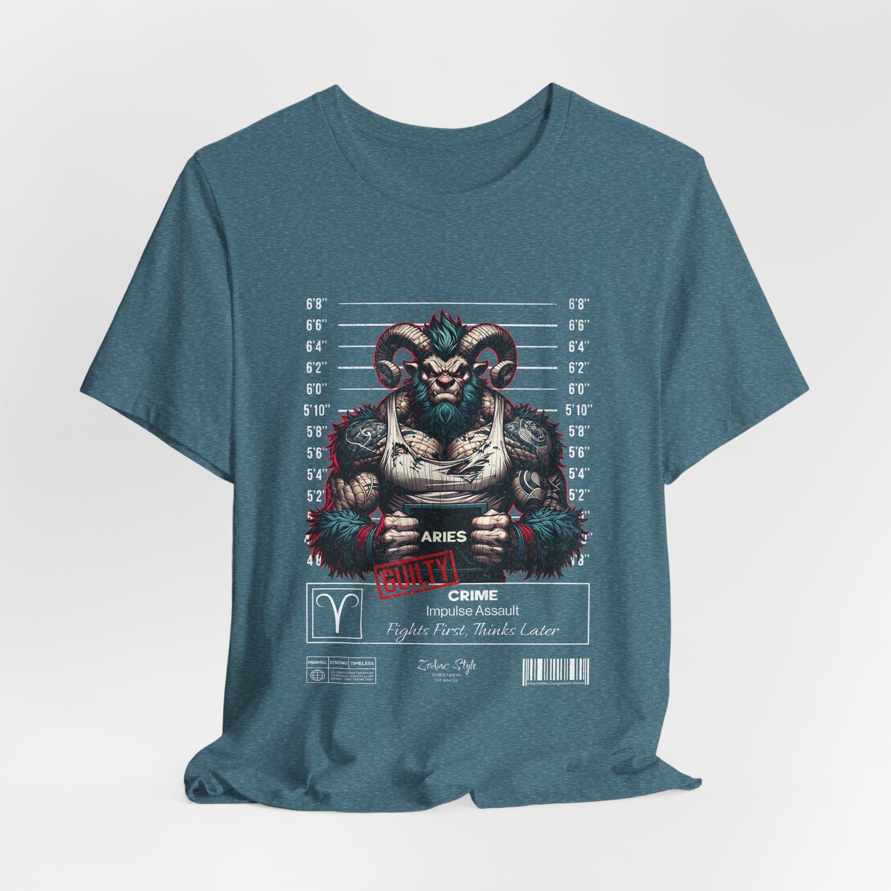 The ARIES t-shirt in heather deep teal — Focused rage, quietly loaded.