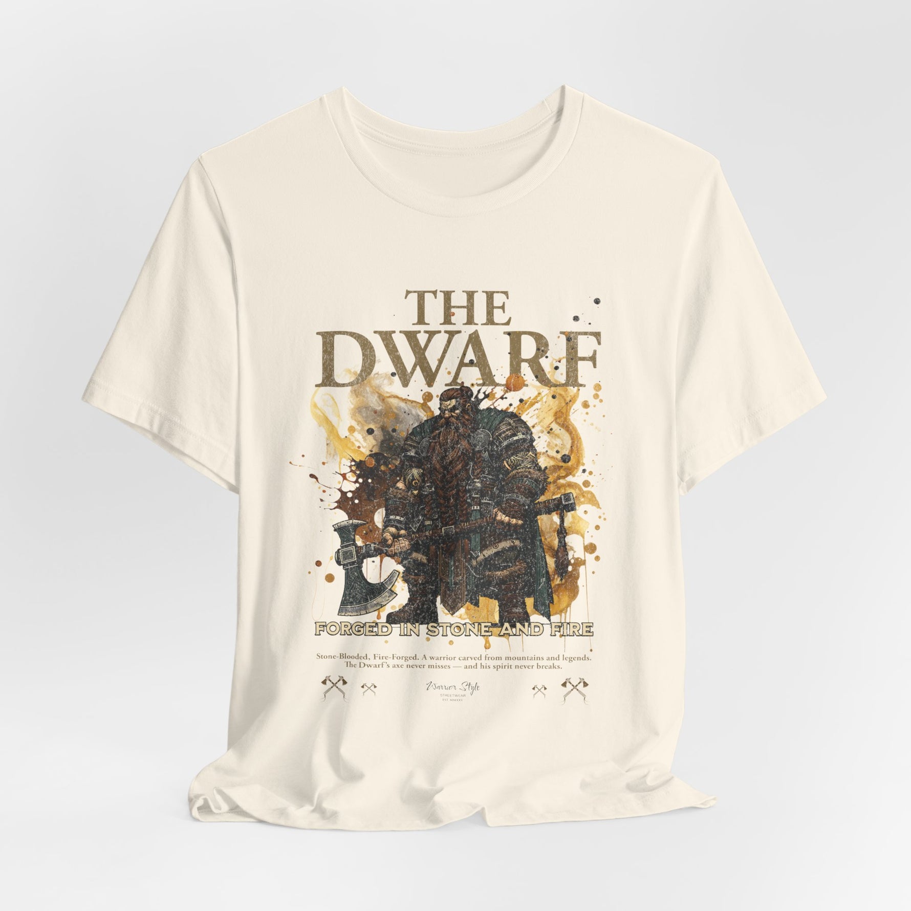 The DWARF t-shirt in Natural — raw and untouched, like mountain roots before the forge.