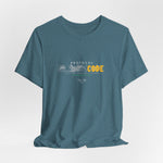 The PROTOCOL BLACKCODE t-shirt in Heather Deep Teal — hidden in plain frequency. 3D mockup of a t-shirt in dark teal heather tone. No model, no background.