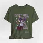 The EVERY MEAL IS MY MEAL t-shirt in militarygreen — gritty and bold, perfect for the cat’s tactical appetite.