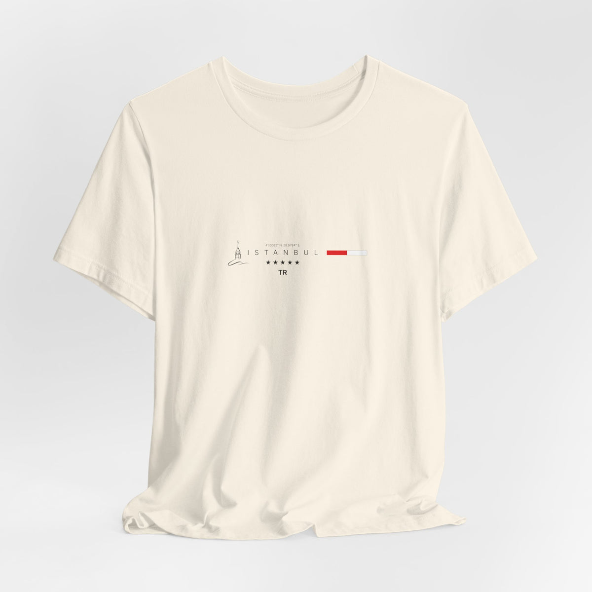 The ISTANBUL t-shirt in Natural — Minimal and soft, like old city walls sun-bleached over time. 3D mockup, no background, no model.