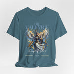 The VALKYRIE t-shirt in Heather Deep Teal — twilight tones with mythic breath.