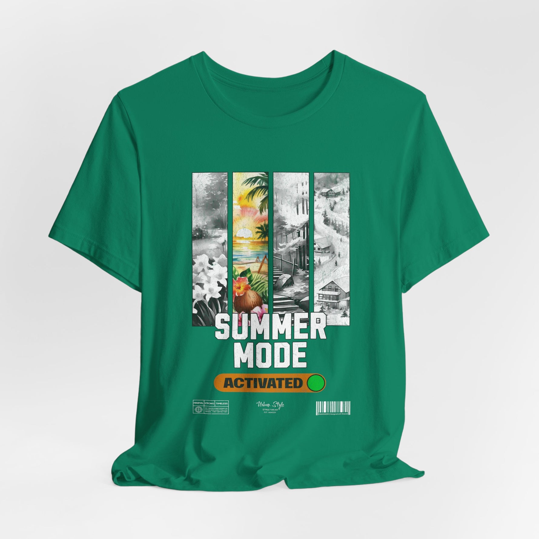 The SUMMER MODE t-shirt in kelly — Jungle greens that whisper: vacation never ends.