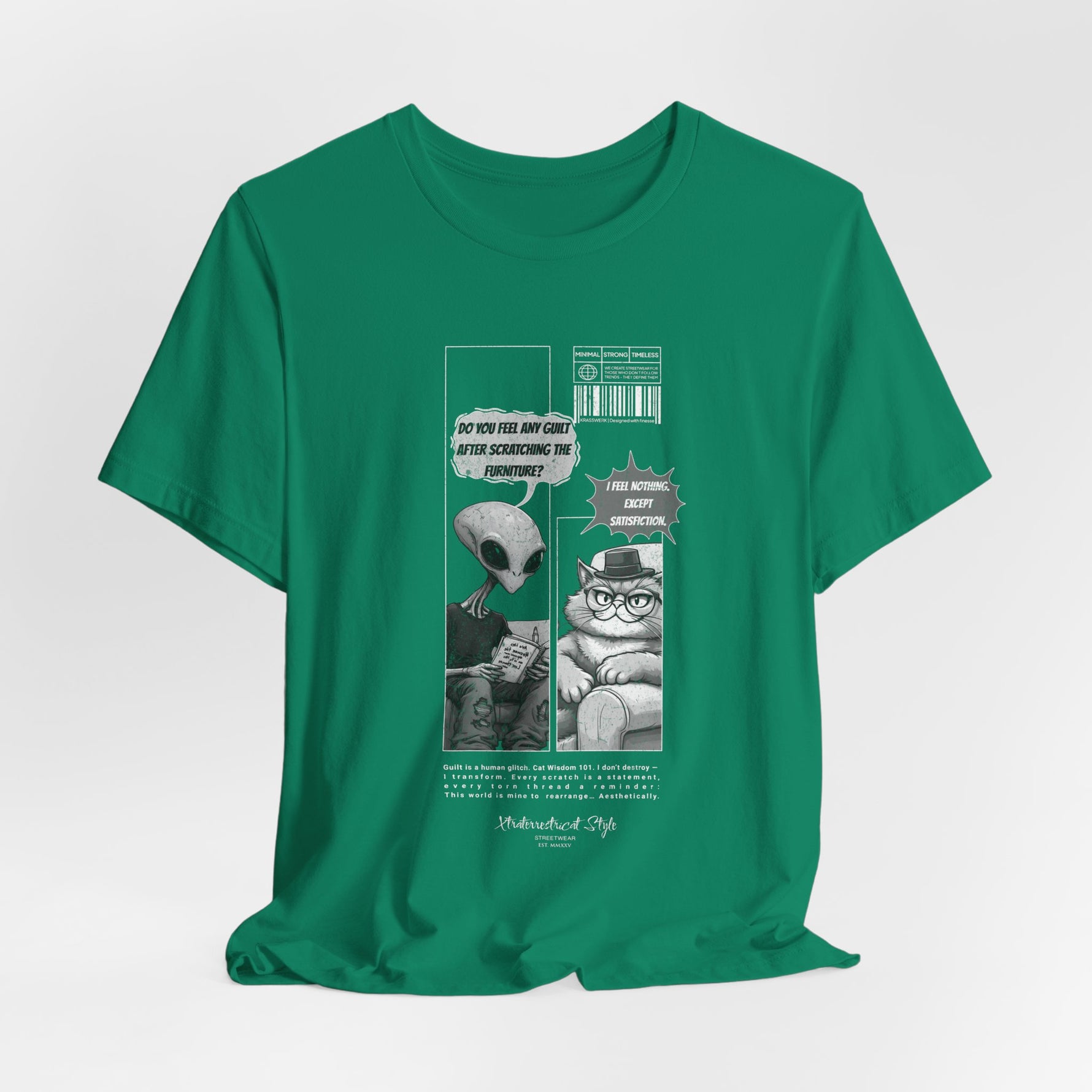 The Satisfiction t-shirt in kelly — 3D mockup showing the shirt in a vibrant grassy green tone. No background or model.