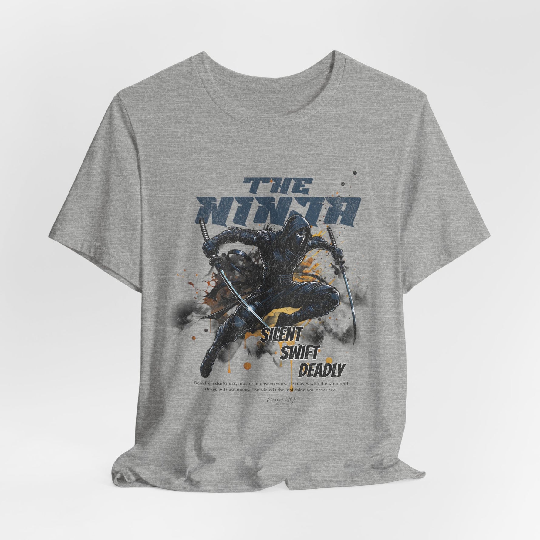 The NINJA t-shirt in Athletic Heather — like fog before dawn, present yet fading.