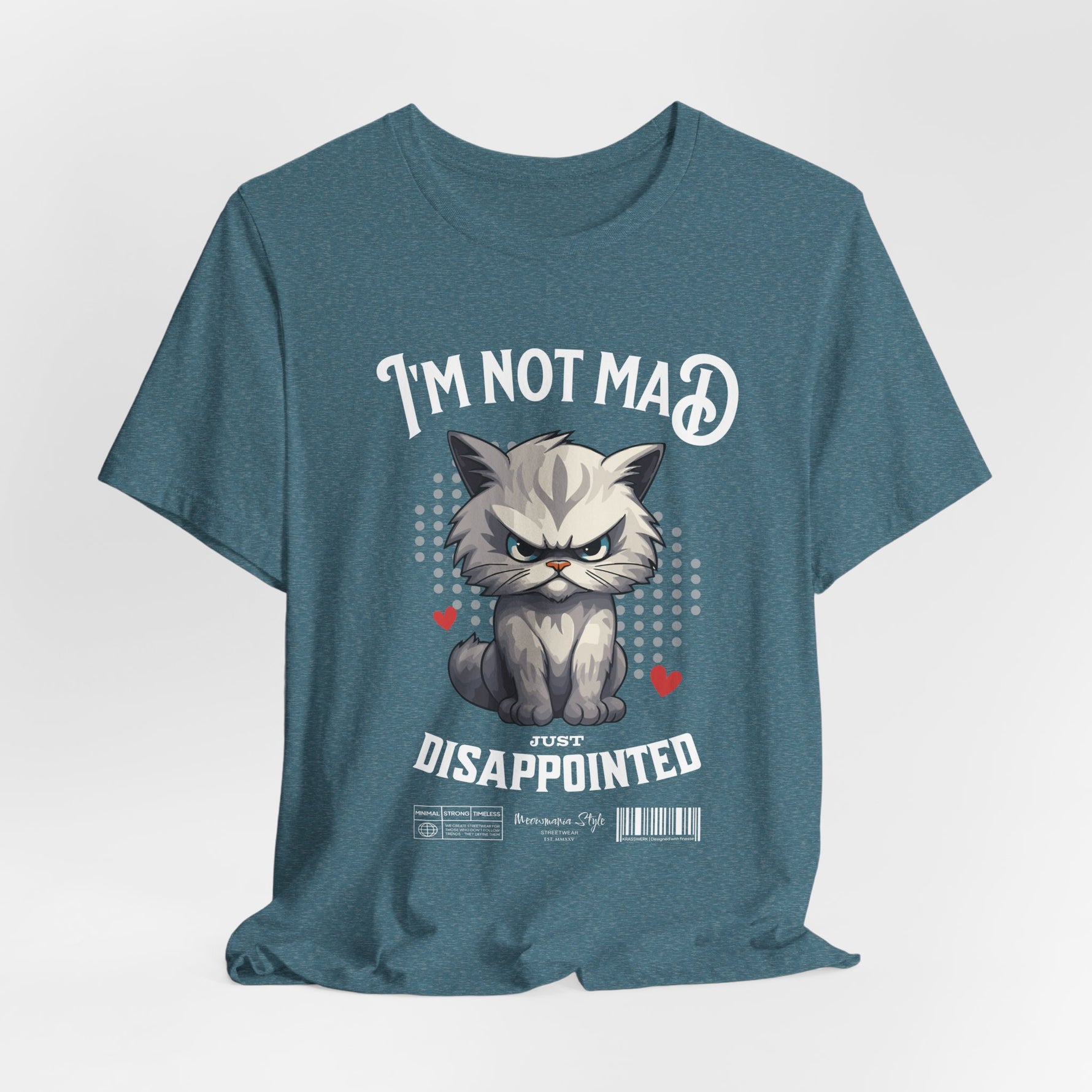 The NOT MAD t-shirt in Heather Deep Teal — 3D mockup of a teal-green shirt; neutral lighting, no props.