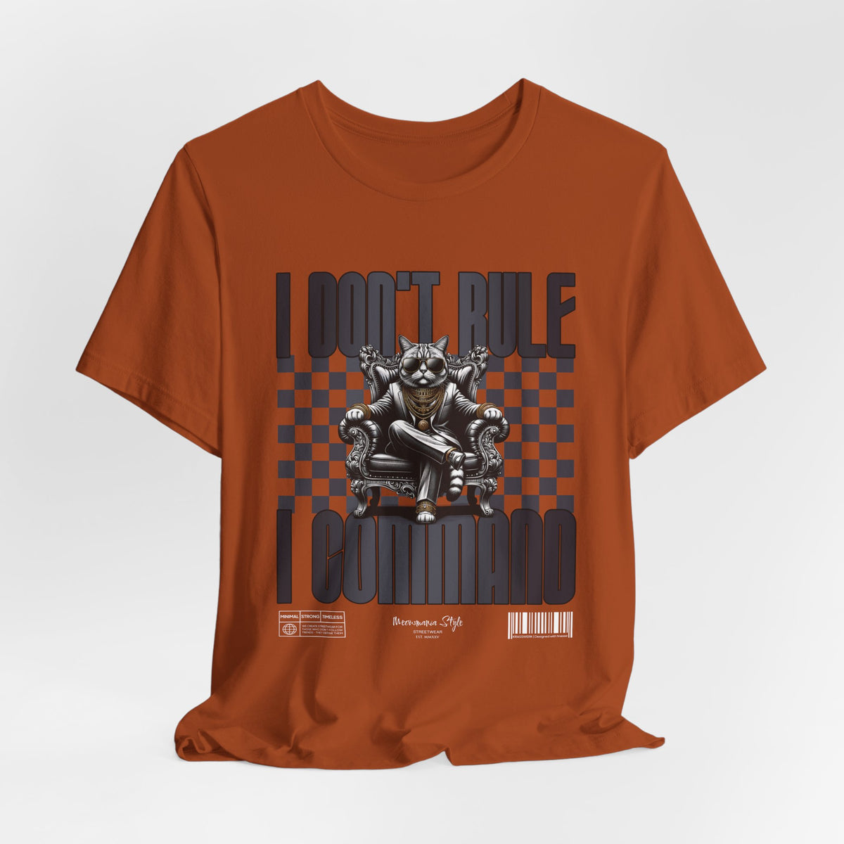 The COMMAND t-shirt in Autumn — 3D mockup of the shirt in a muted orange tone. No model, no background.