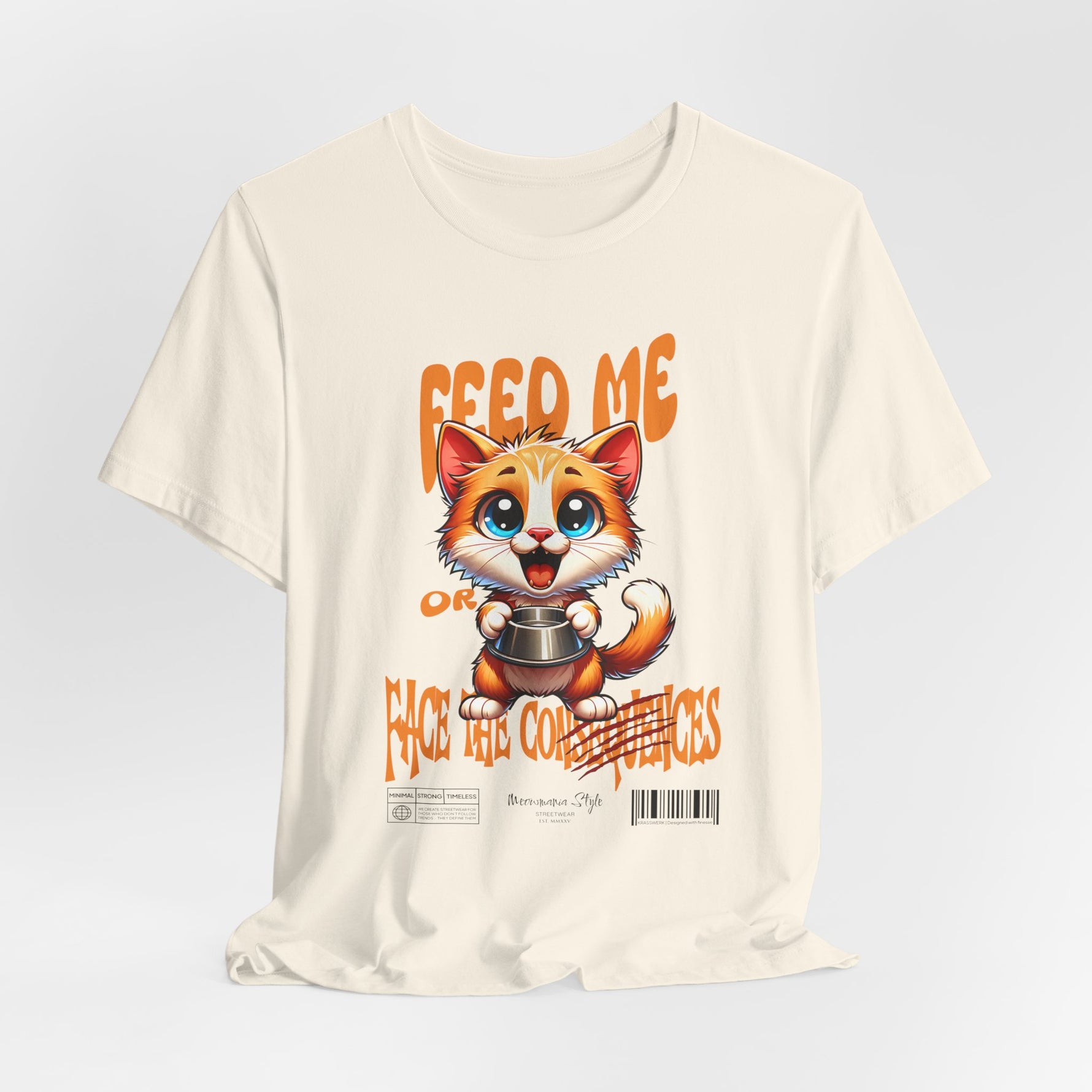 The FEED ME t-shirt in natural — innocent at first glance, but that bowl says otherwise.