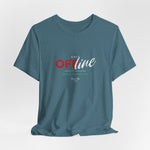 The UNIT OFFLINE t-shirt in heather deep teal — unread signal, unknown signature.