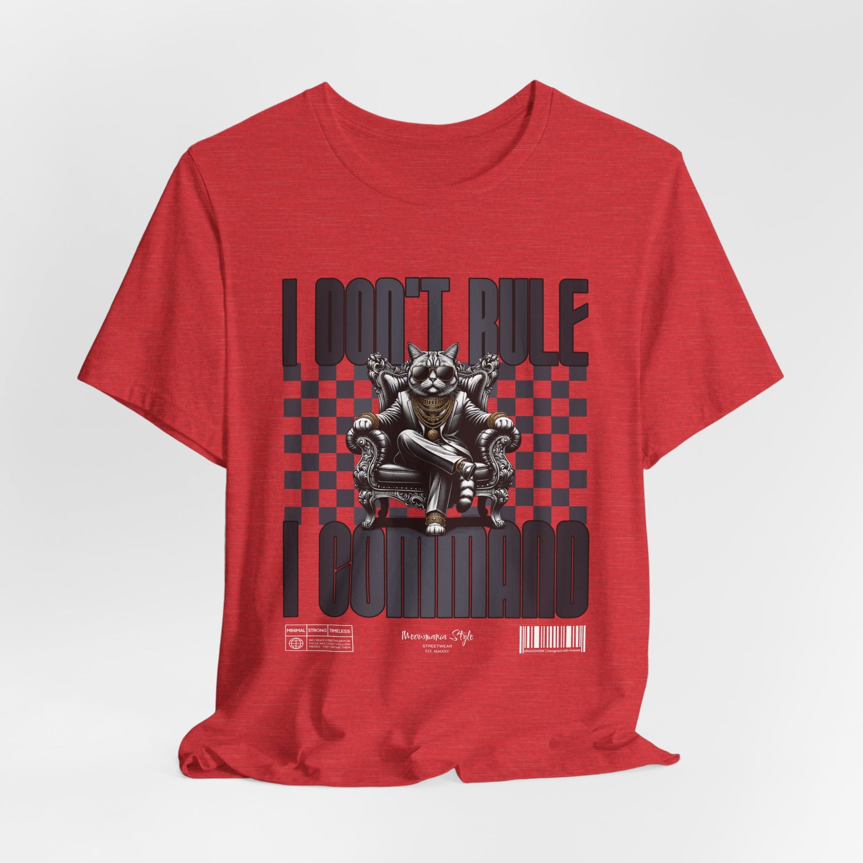The COMMAND t-shirt in Heather Red — 3D mockup version in deep red. No model, no background.