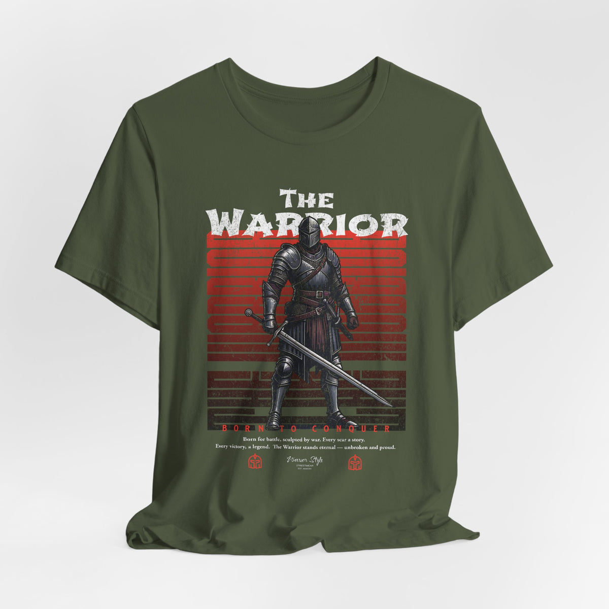 The Warrior t-shirt in Military Green — strength stands without noise.