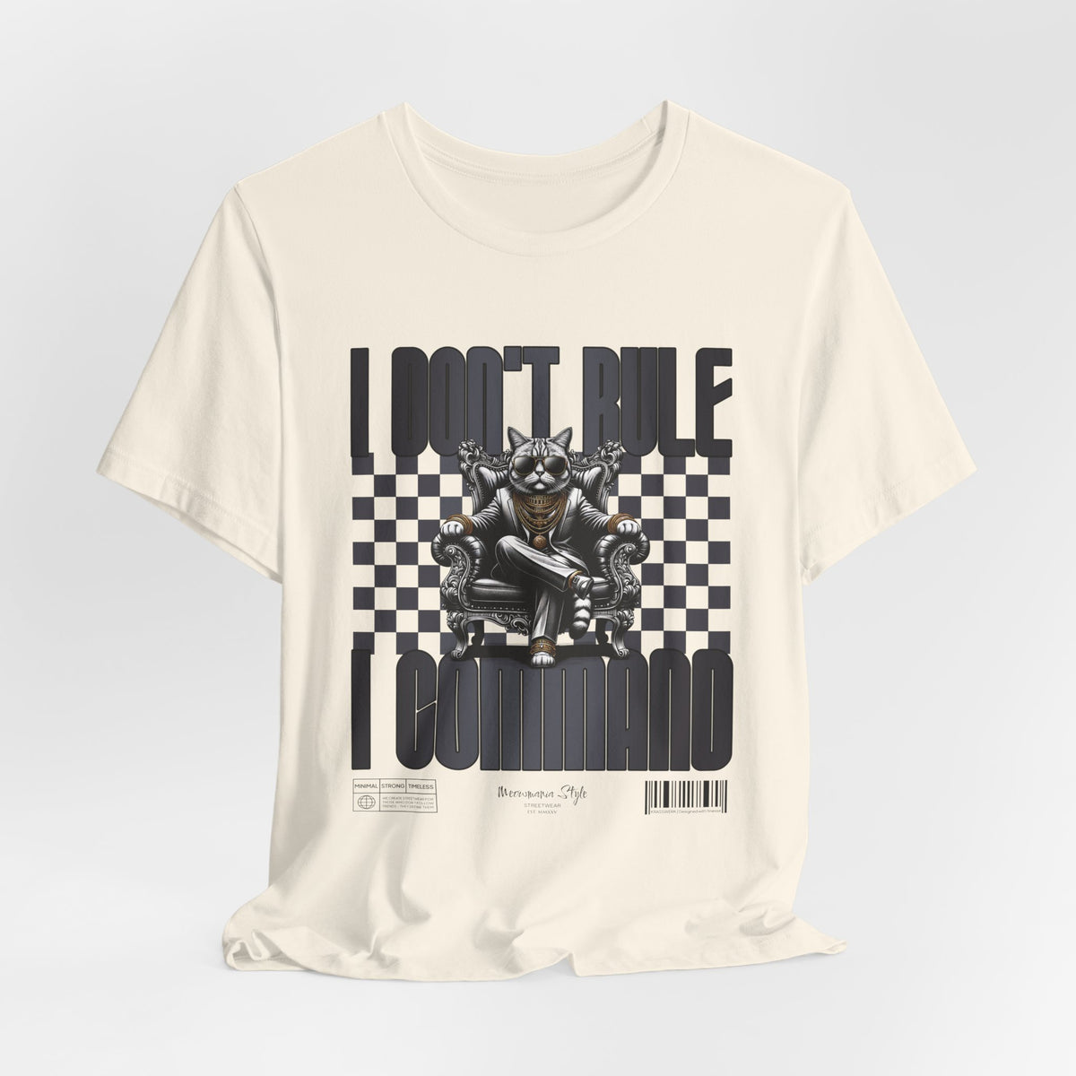 The COMMAND t-shirt in Natural — 3D mockup in off-white/beige tone. No model, no background.