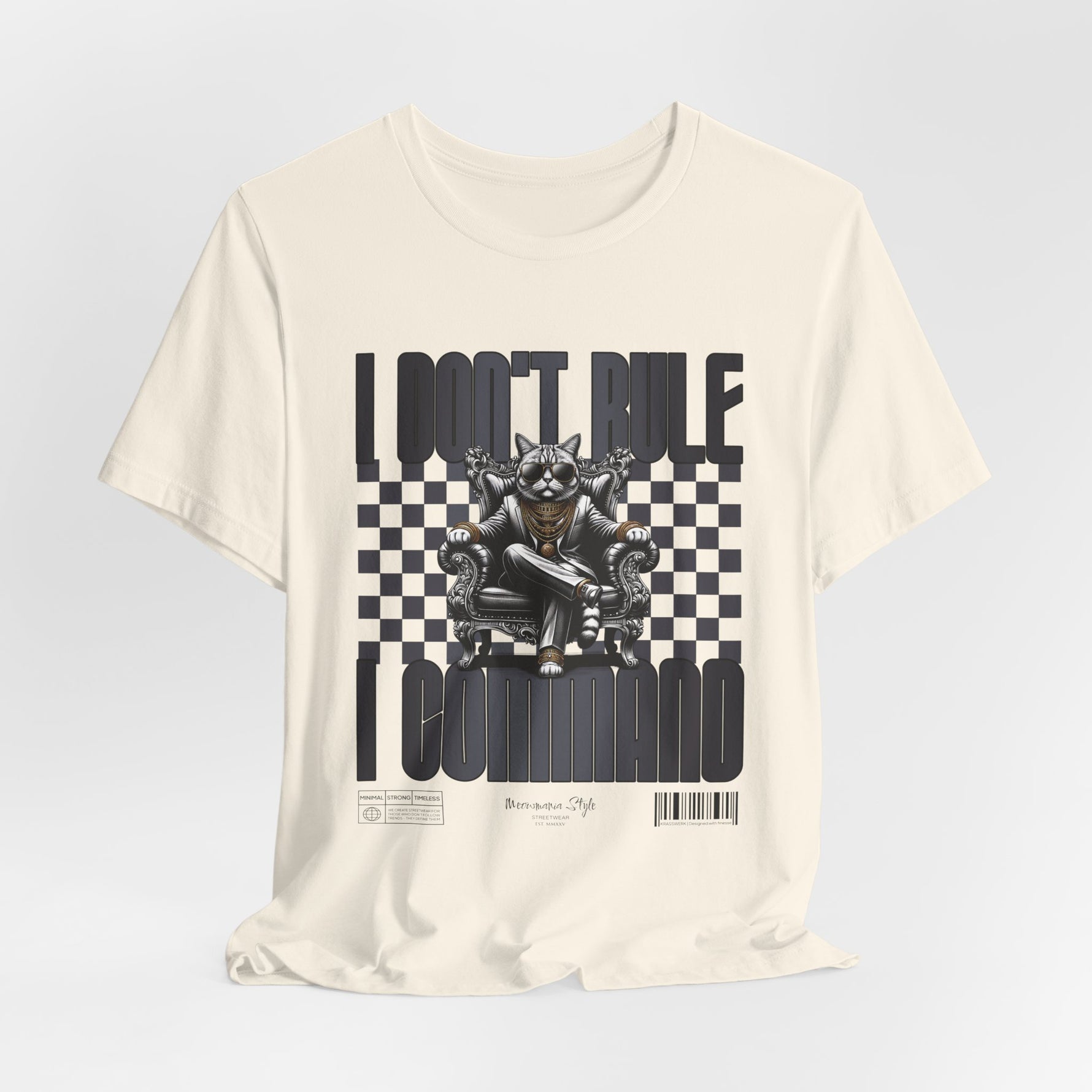 The COMMAND t-shirt in Natural — 3D mockup in off-white/beige tone. No model, no background.