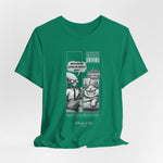 The CARDIO t-shirt in Kelly — 3D render of the bright green Kelly color with comic design centered. Backgroundless, no model.