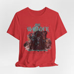The Warlock t-shirt in Heather Red — Blood rites written in crimson intent.