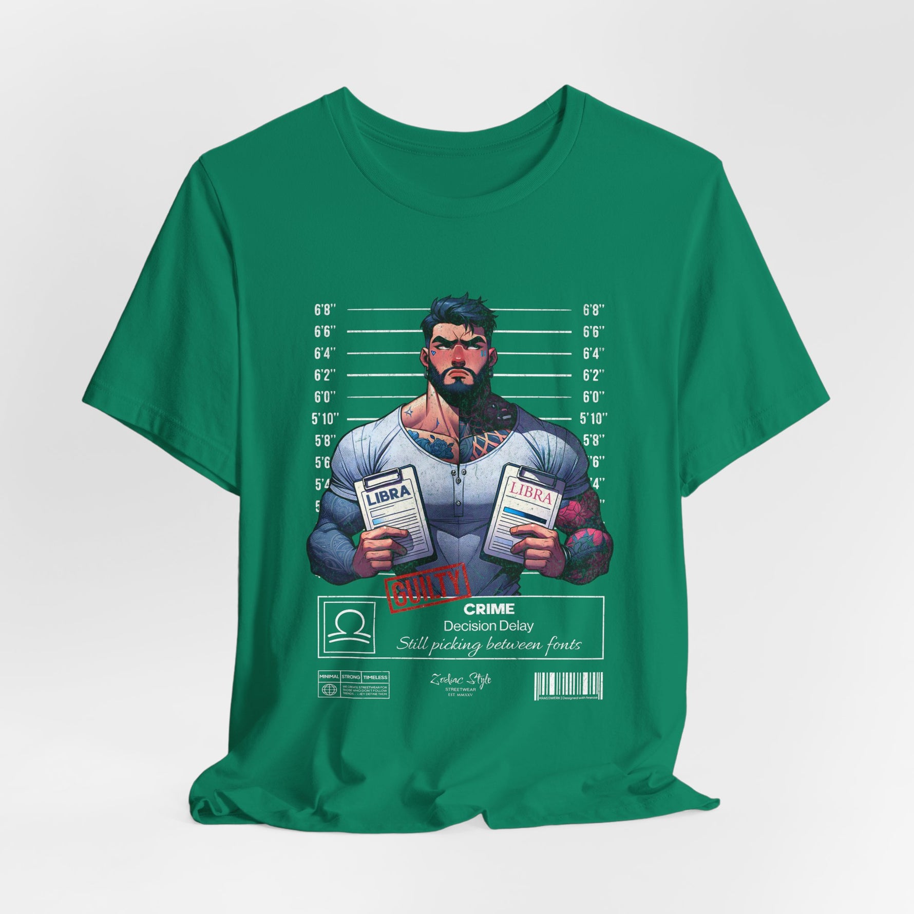 3D mockup of the LIBRA t-shirt in Kelly — classic, vibrant green. NO BACKGROUND. NO MODEL.