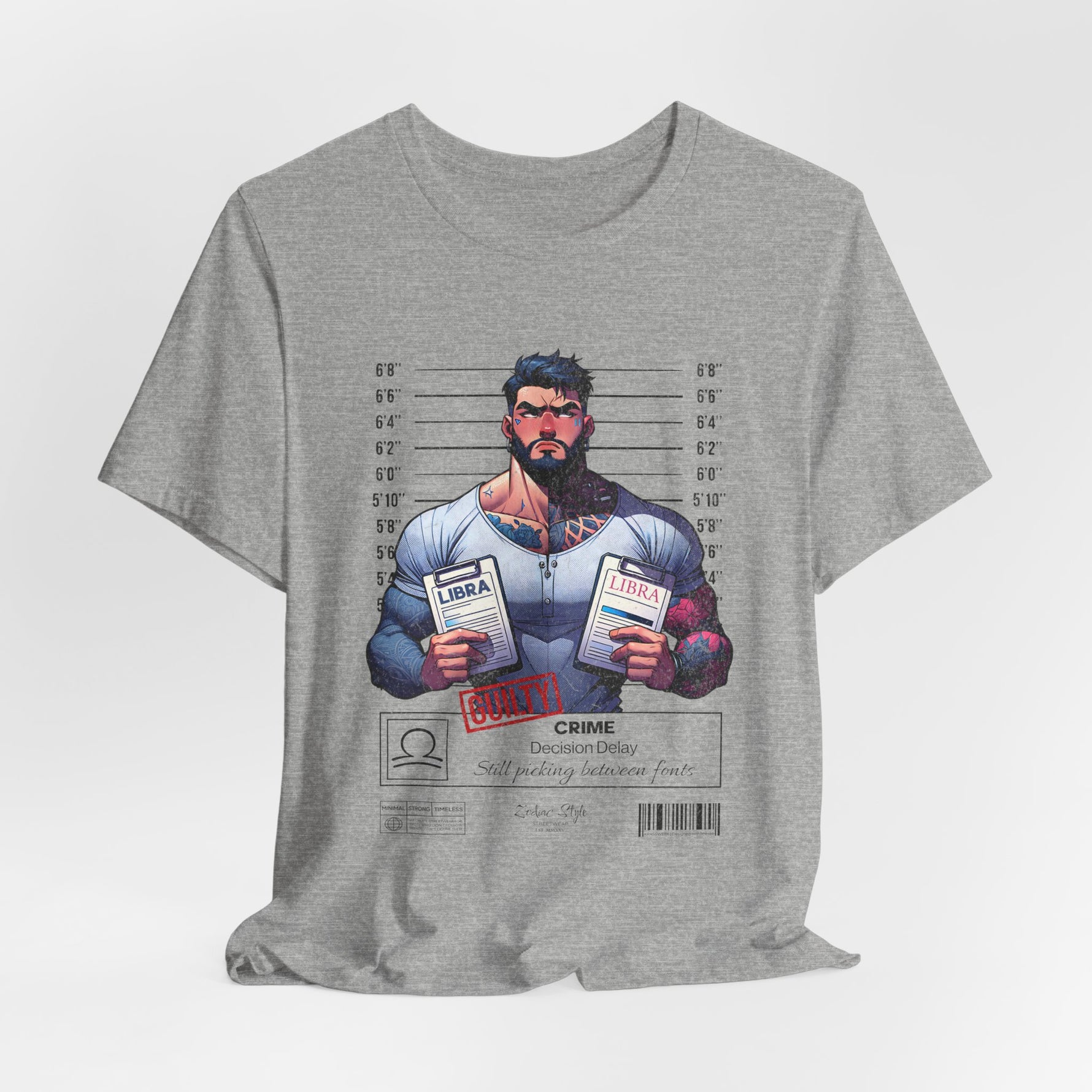 3D mockup of the LIBRA t-shirt in Athletic Heather — light grey with a sporty heather finish. NO BACKGROUND. NO MODEL.