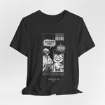 The SITONLAPTOPS t-shirt in Dark Heather Grey — 3D mockup on a charcoal heather shirt, no model, no background. Design stands out with balance.
