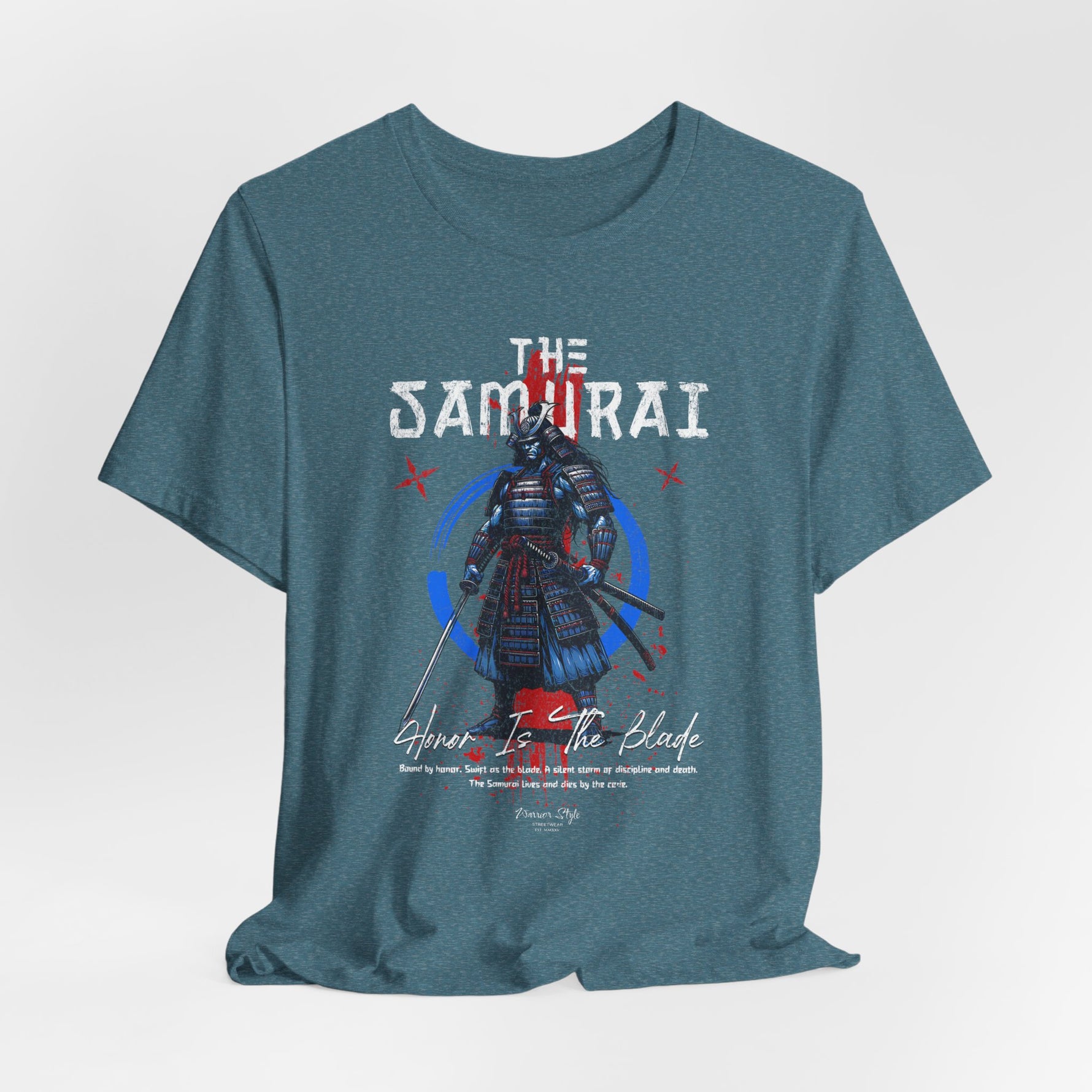The Samurai t-shirt in Heather Deep Teal — tradition wrapped in deep clarity.