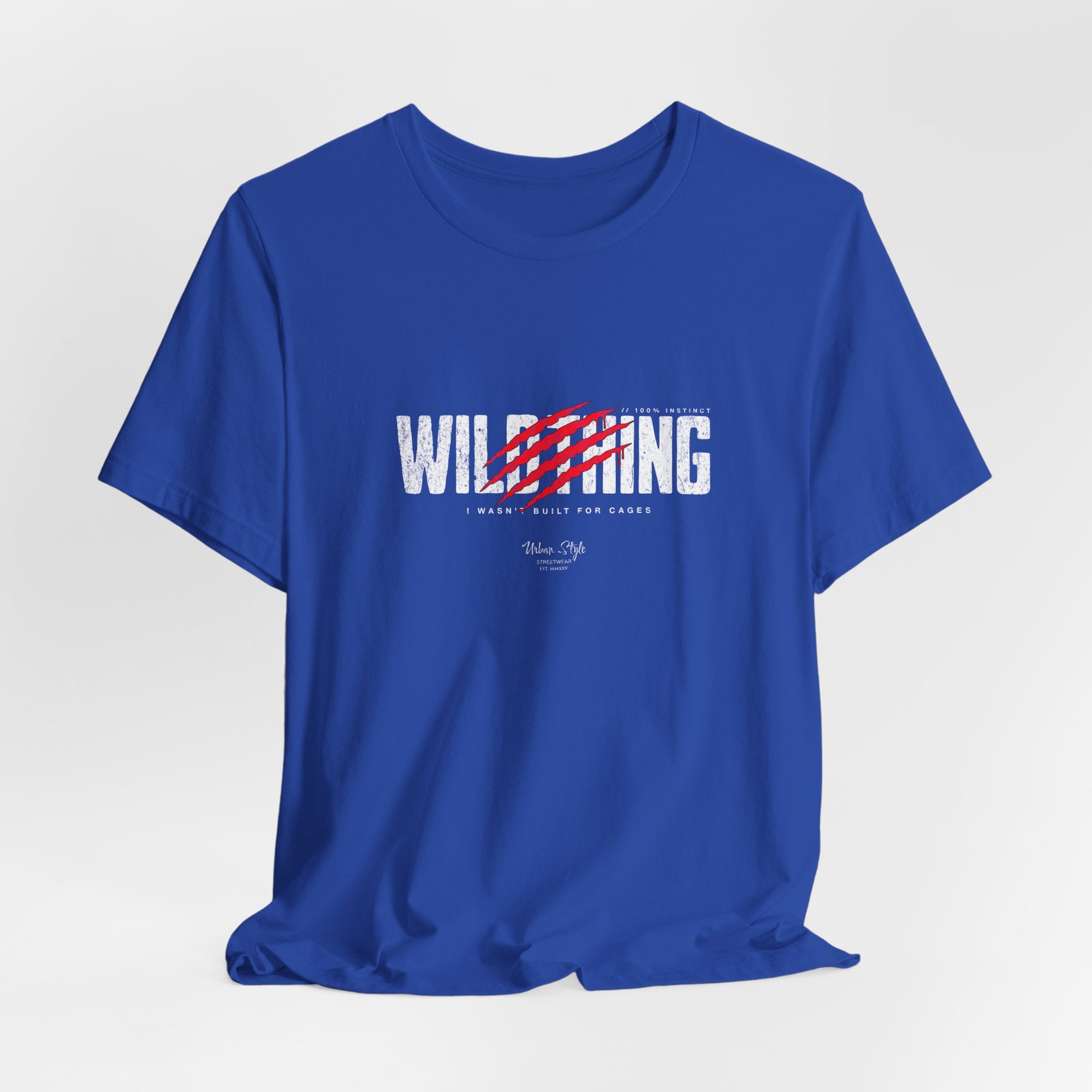 The WILDTHING t-shirt in True Royal — Royal blue meets wild chaos — striking and unapologetic.