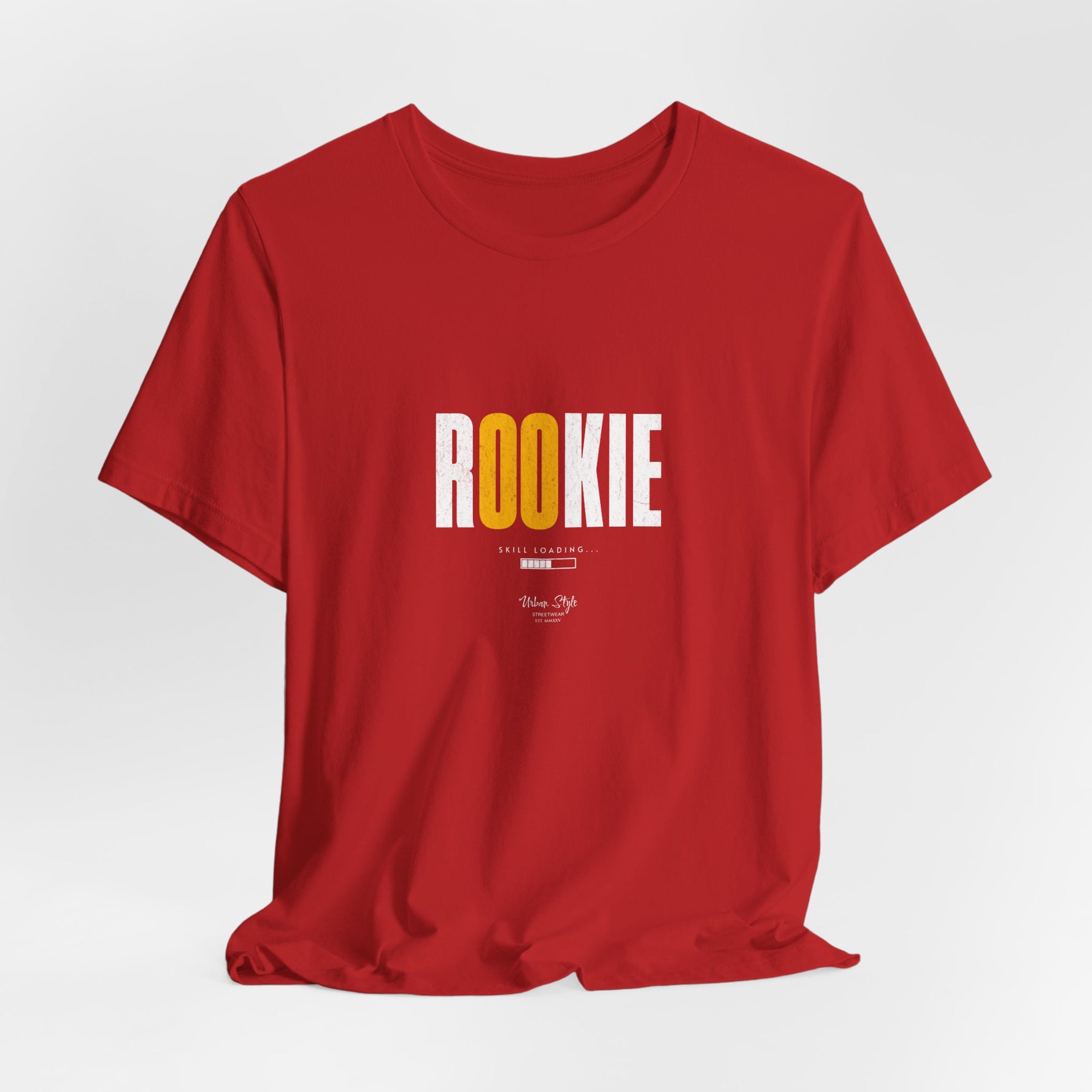 The ROOKIE t-shirt in Red — eager, loud, and absolutely not ready… yet.