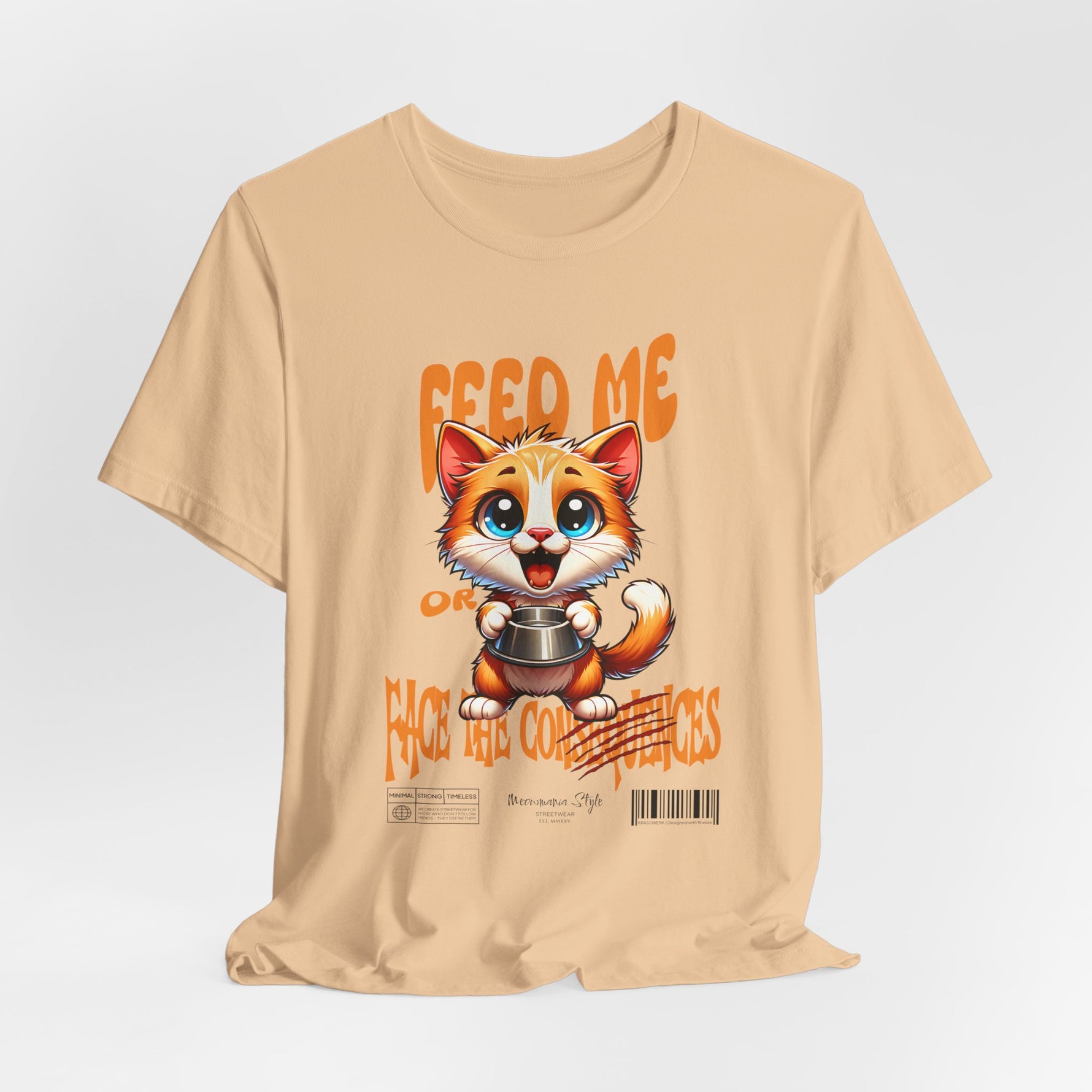 The FEED ME t-shirt in sanddune — dry and cheeky — a perfect blend of cute threat and desert calm.