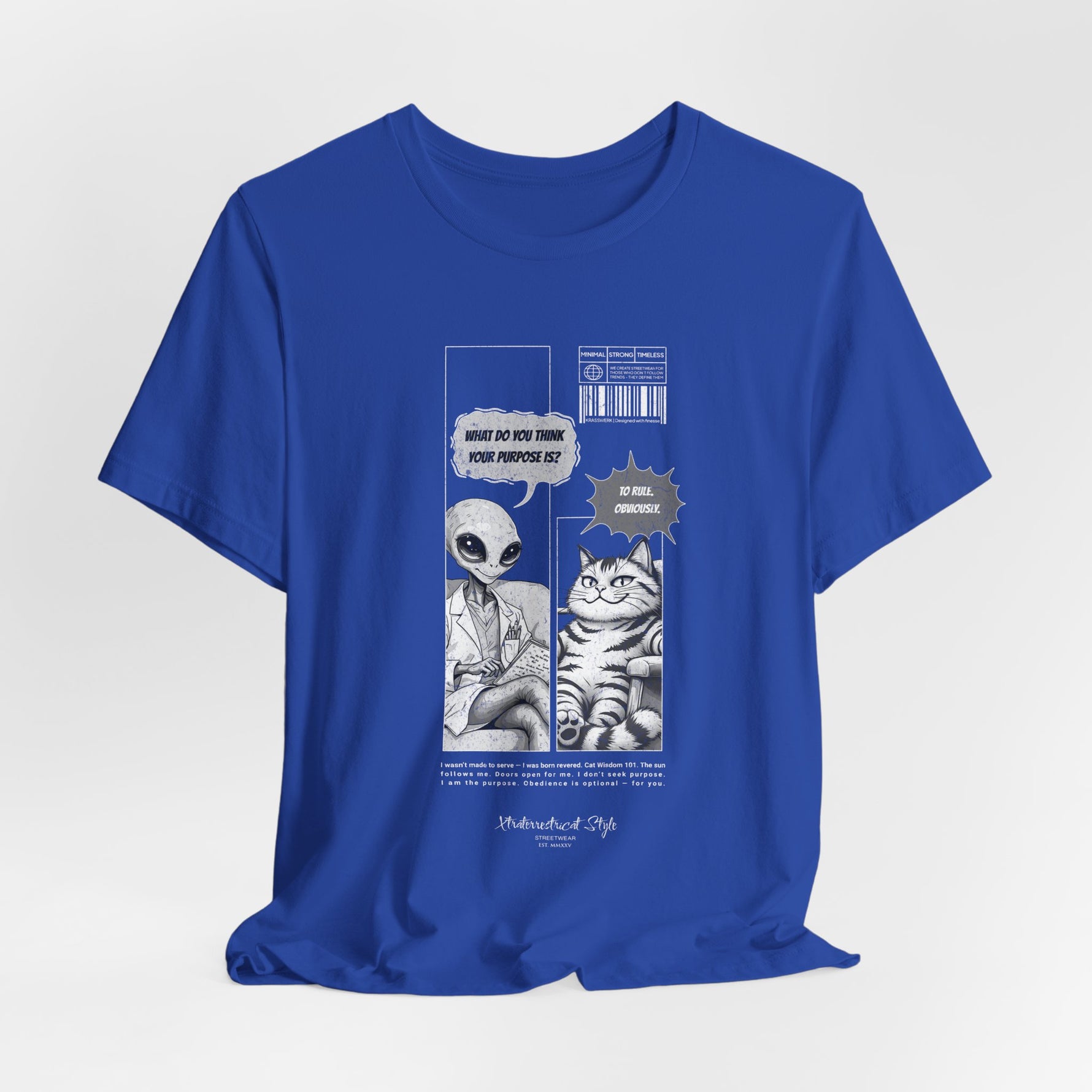 The TO RULE t-shirt in True Royal — clean royal blue shade with white base artwork centered.
