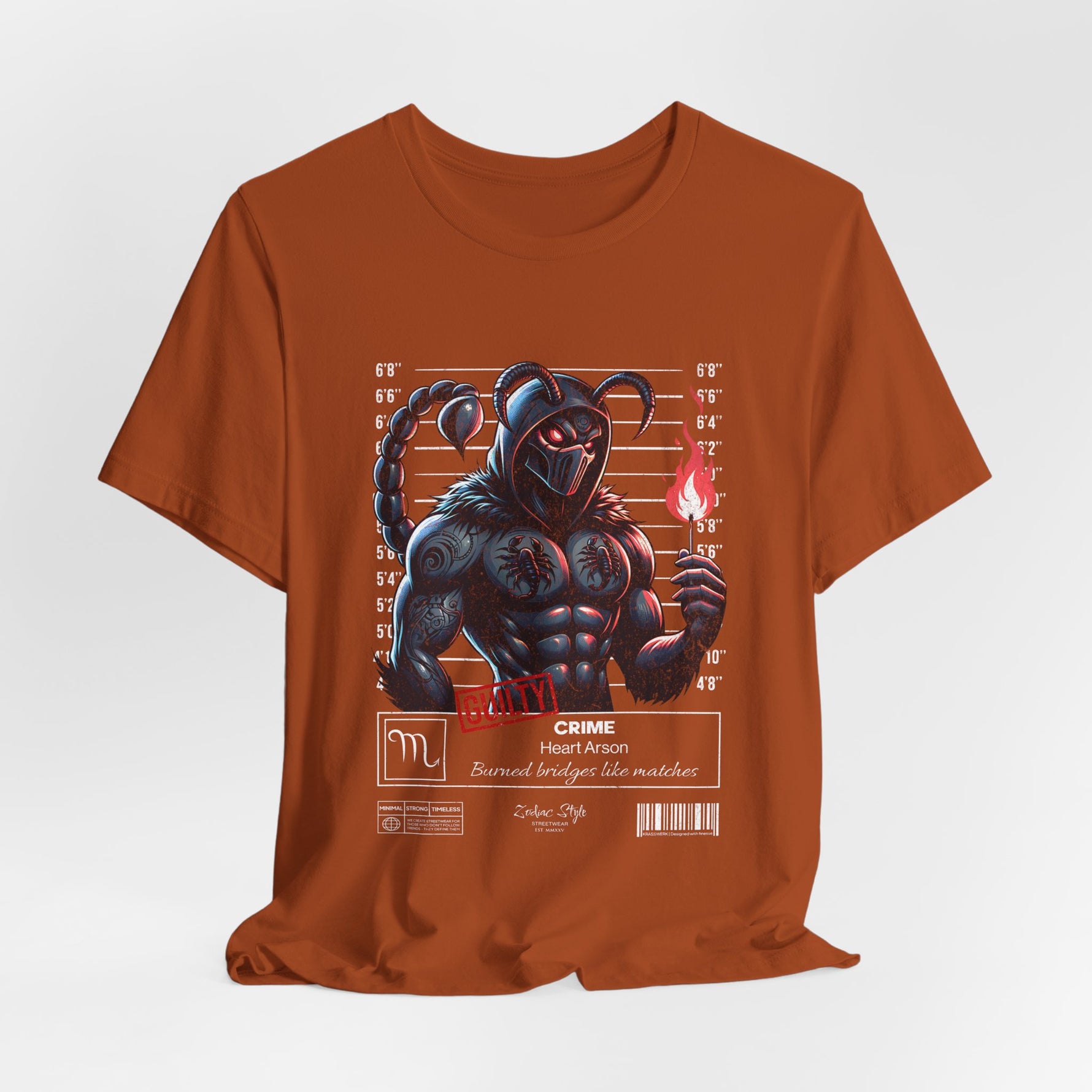 The SCORPIO t-shirt in Autumn — 3D mockup showing shirt color Autumn. No background. No model.