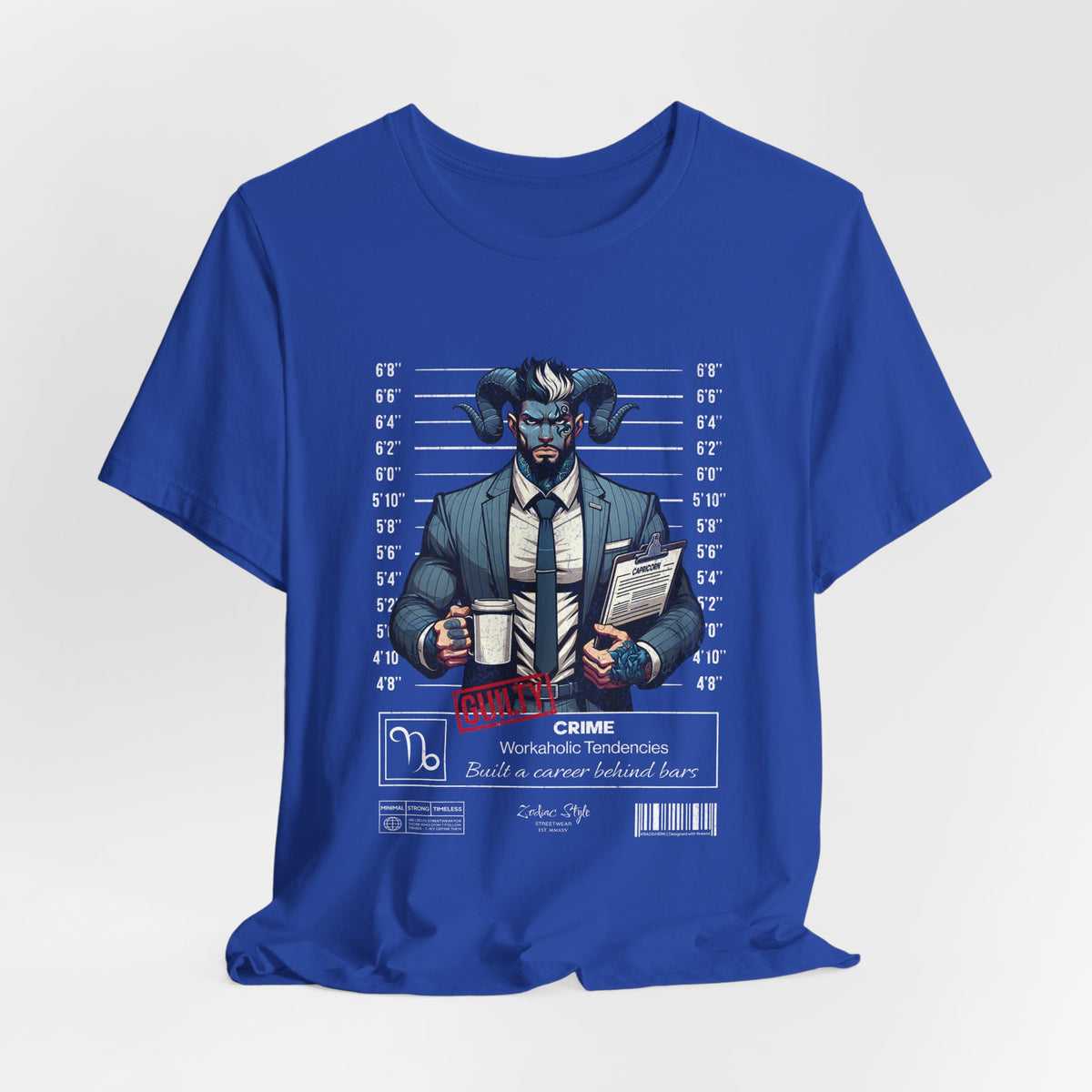 The CAPRICORN t-shirt in True Royal — bold royal blue marking discipline with charisma. No background. No model.