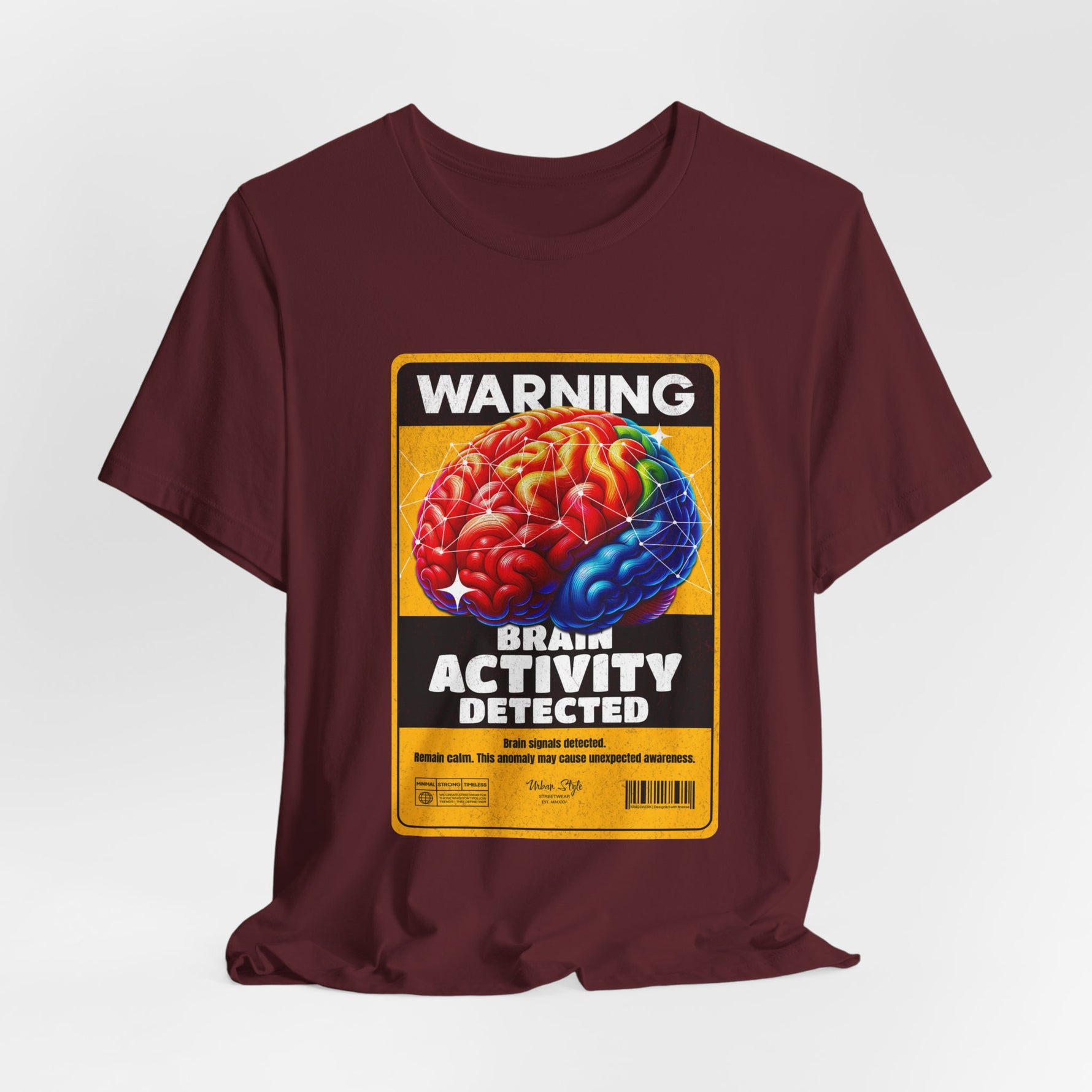 The Brain Activity Detected t-shirt in Maroon — deep thoughts, deeper presence.