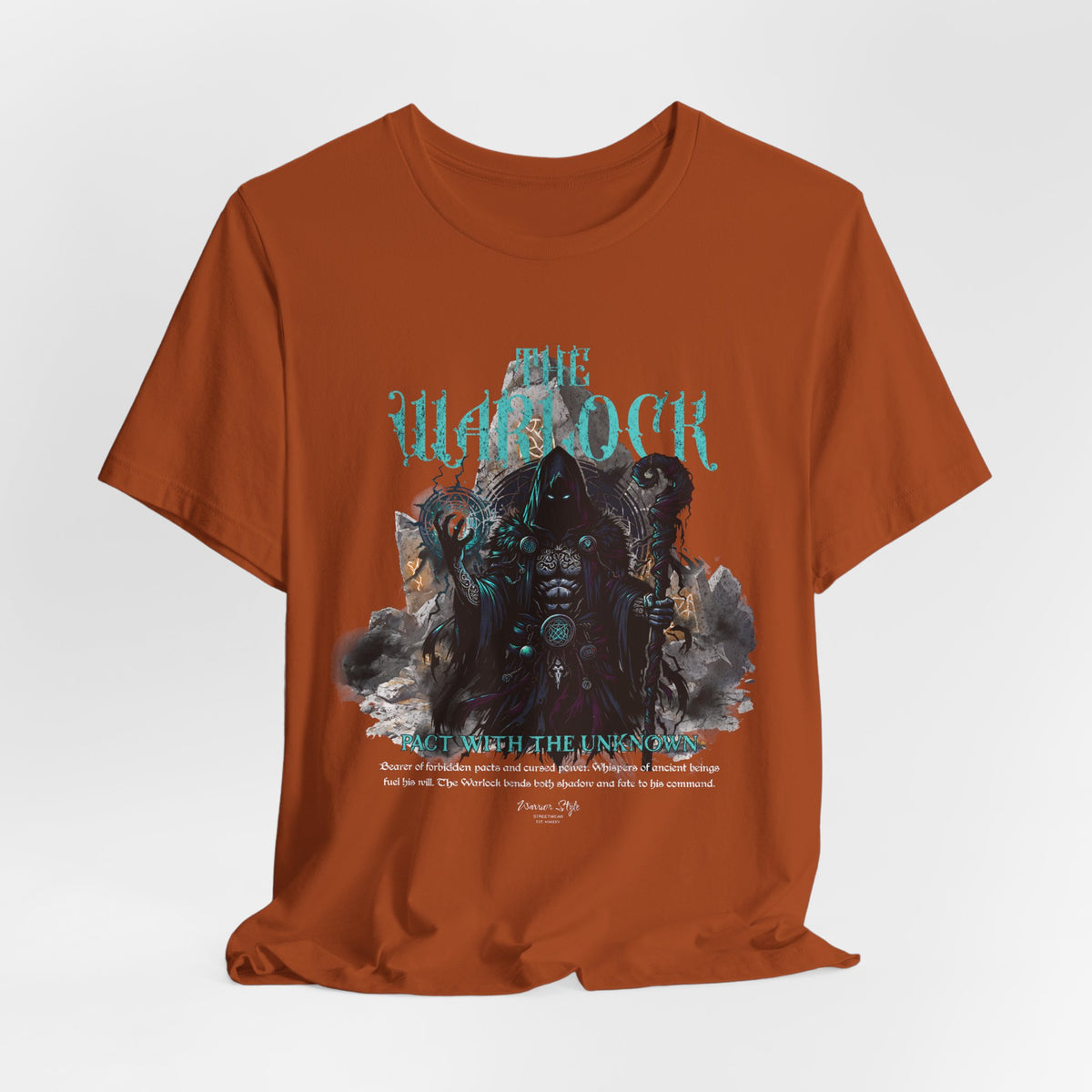 The Warlock t-shirt in Autumn — A cursed pact sealed beneath fallen leaves.