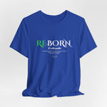The REBORN t-shirt in True Royal — dignity in transformation, rebirth in clarity.