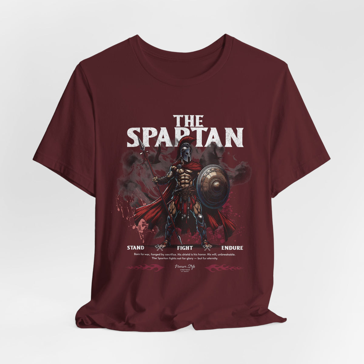 The SPARTAN t-shirt in Maroon — bold and deep, the color of scars and pride.