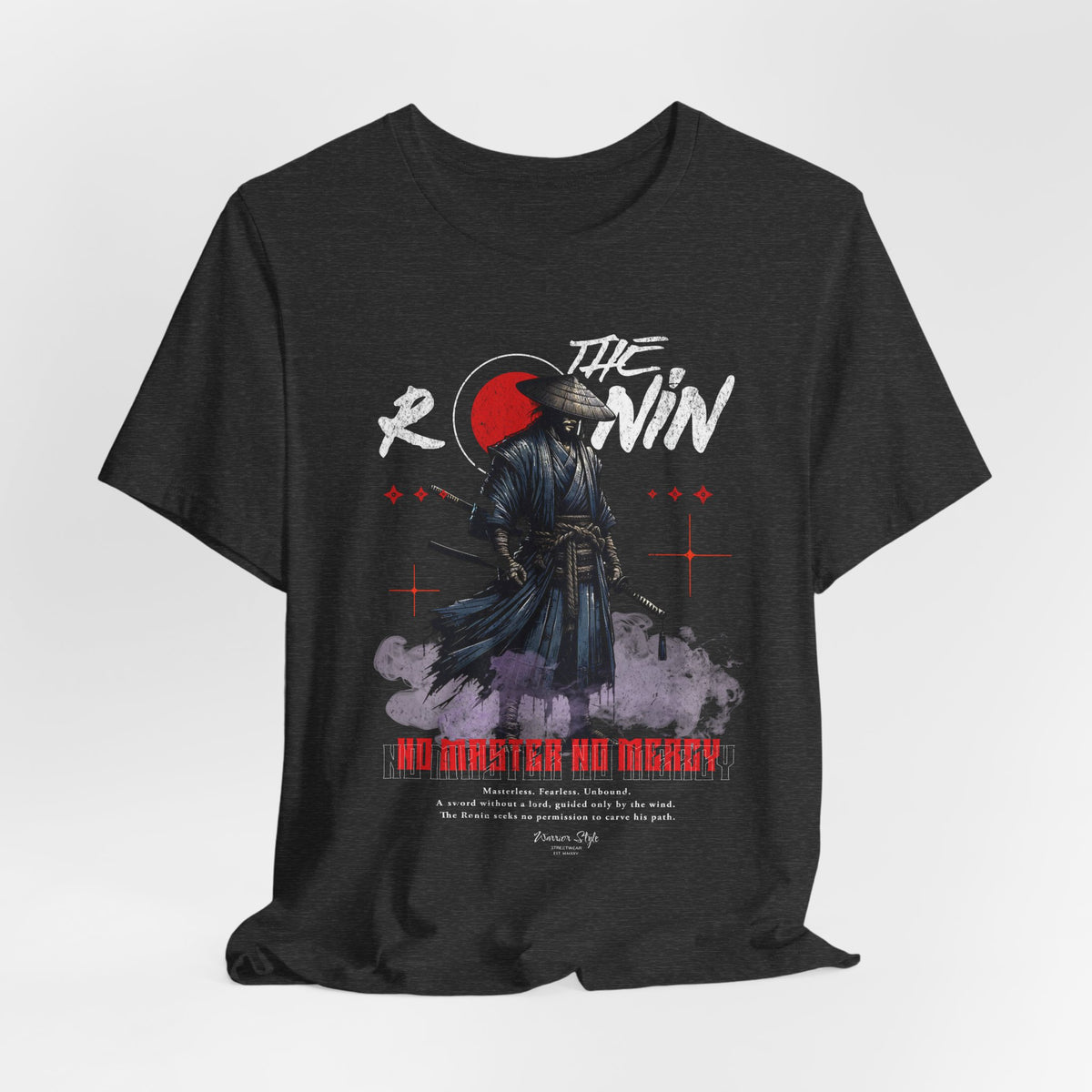 The Ronin t-shirt in Dark Heather Grey — quiet as dusk, sharp as steel.