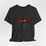 The VENGEANCE t-shirt in Dark Heather Grey — muted and grounded, echoing cold resolve.