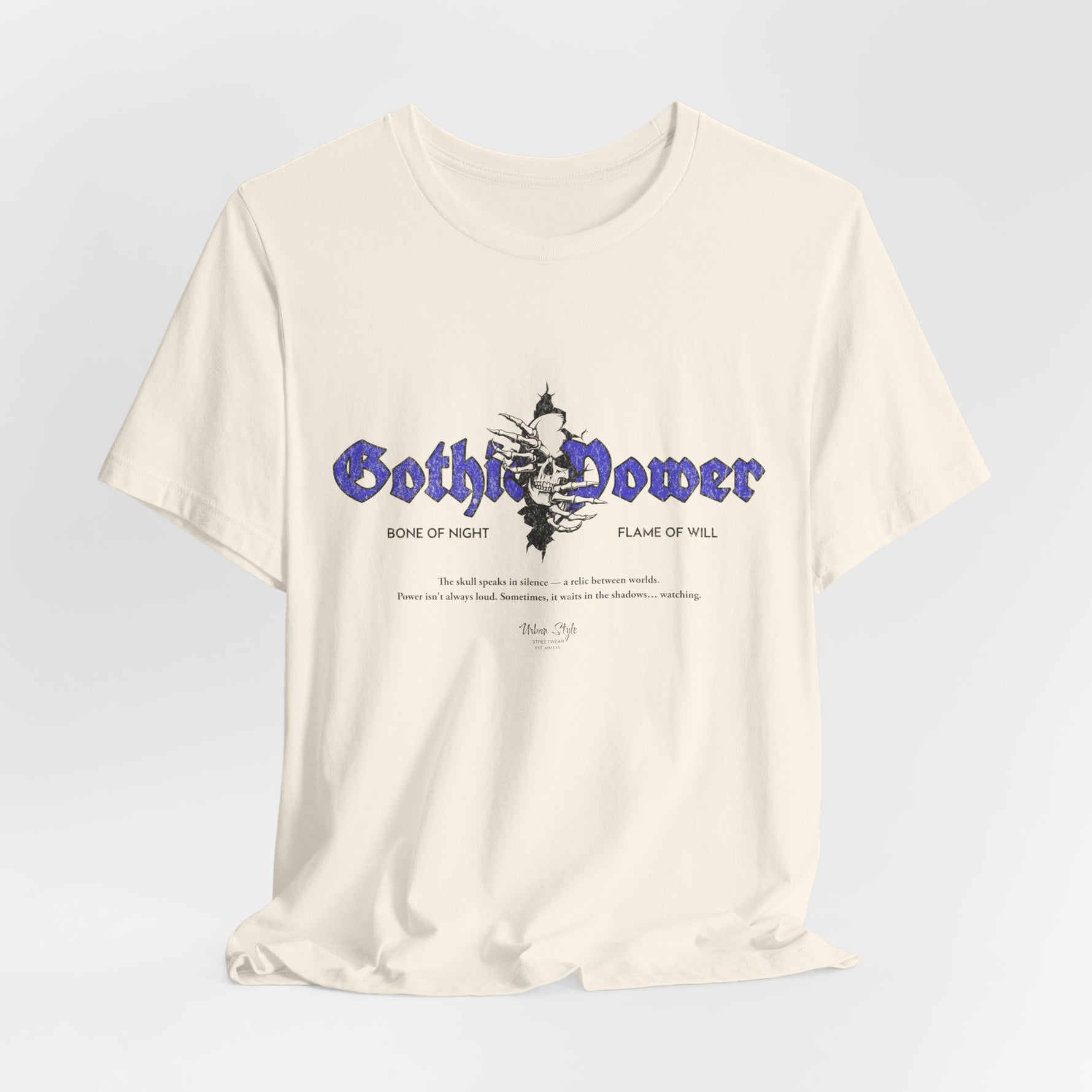 The GOTHIC POWER t-shirt in Natural — born of earth and myth, shaped by silence.