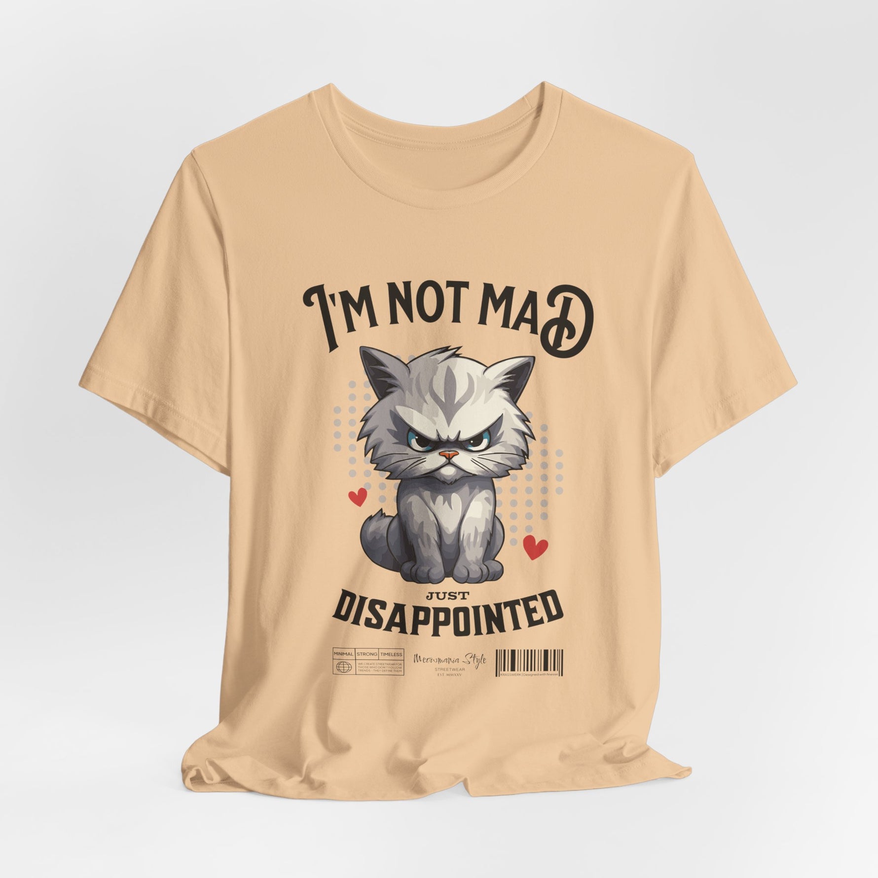 The NOT MAD t-shirt in Sand Dune — 3D mockup of a beige shirt; flat front view without distractions.
