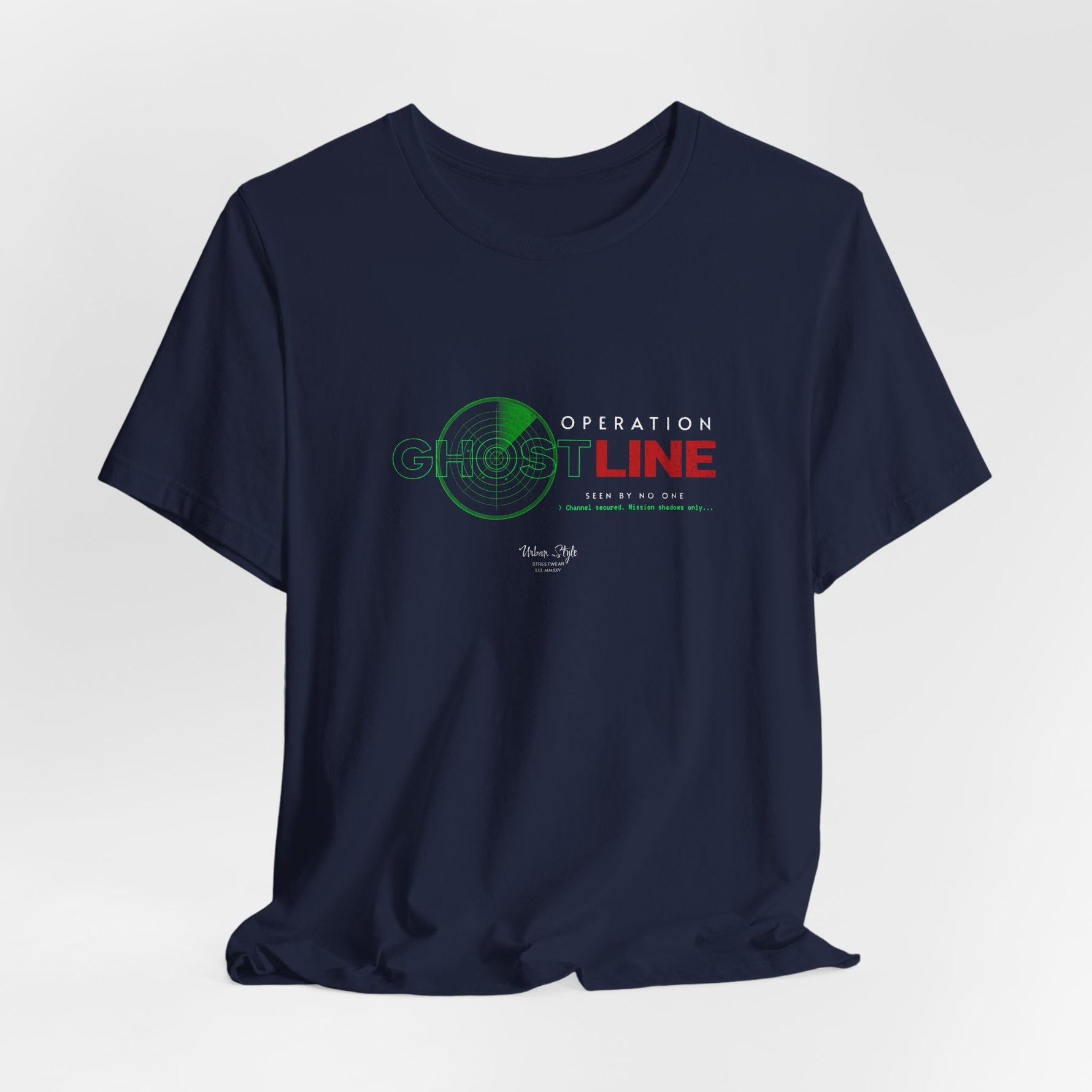 The OPERATION GHOSTLINE t-shirt in navy — submerged in stealth, unseen beneath systems.